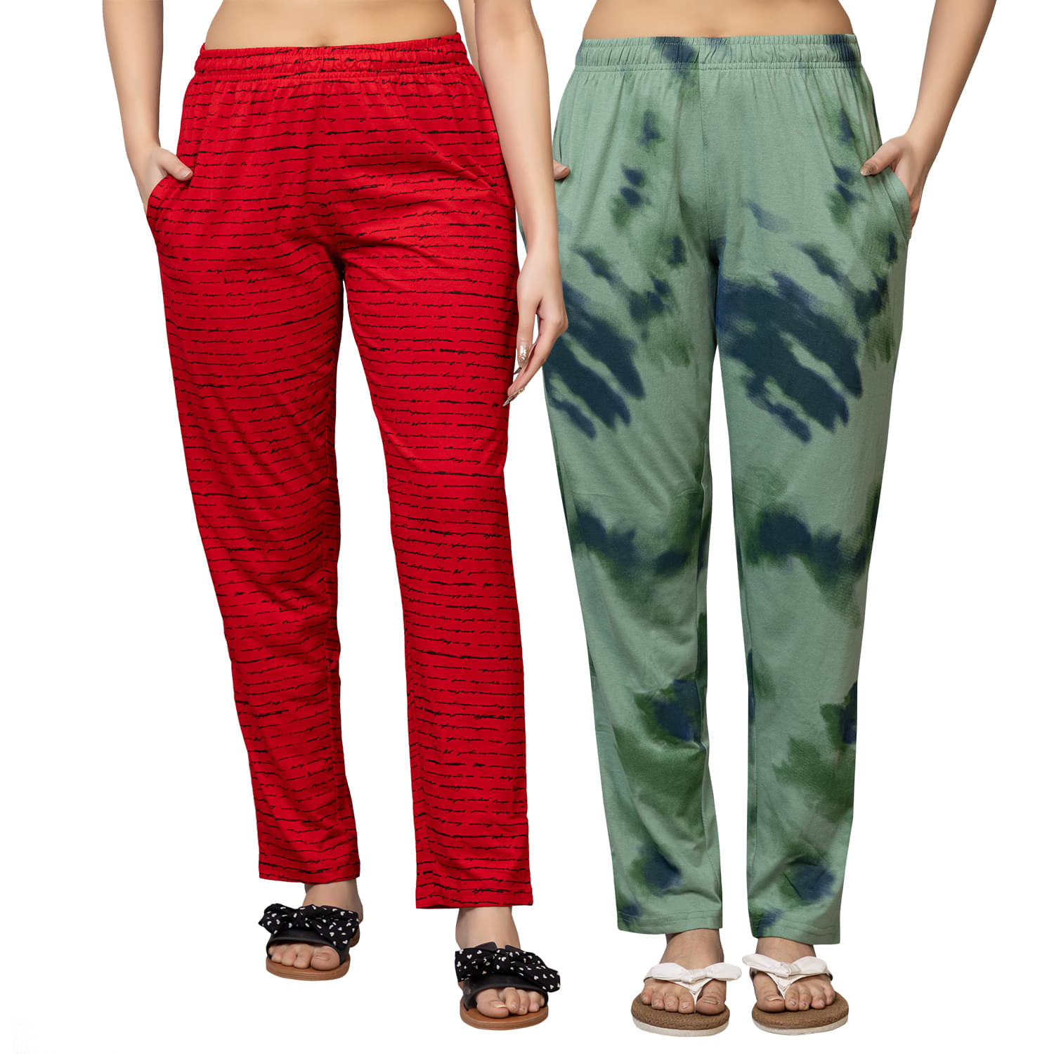     			PROBASIC Multicolor Cotton Blend Women's Nightwear Pyjama ( Pack of 2 )