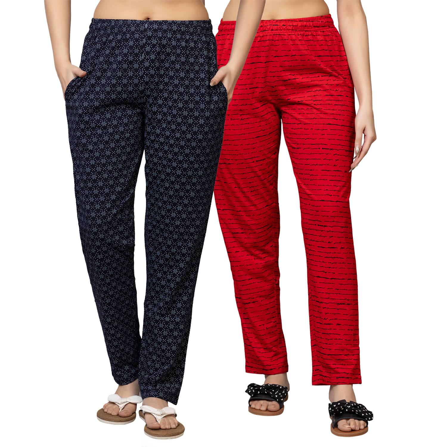     			PROBASIC Multicolor Cotton Blend Women's Nightwear Pyjama ( Pack of 2 )