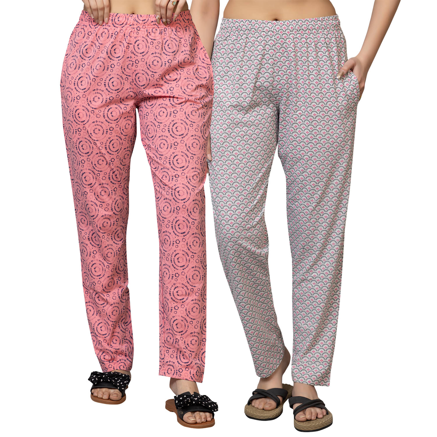     			PROBASIC Multicolor Cotton Blend Women's Nightwear Pyjama ( Pack of 2 )