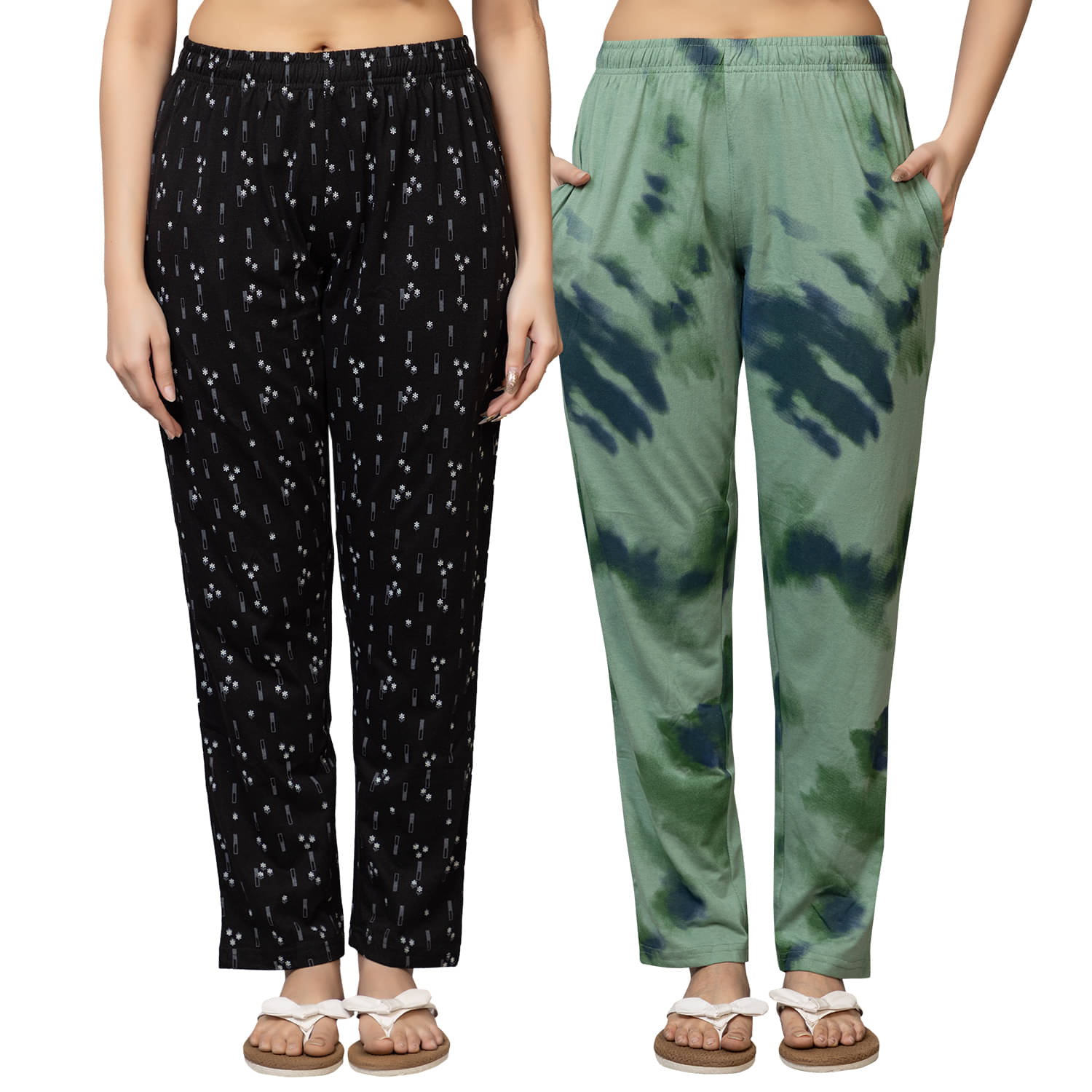     			PROBASIC Multicolor Cotton Blend Women's Nightwear Pyjama ( Pack of 2 )