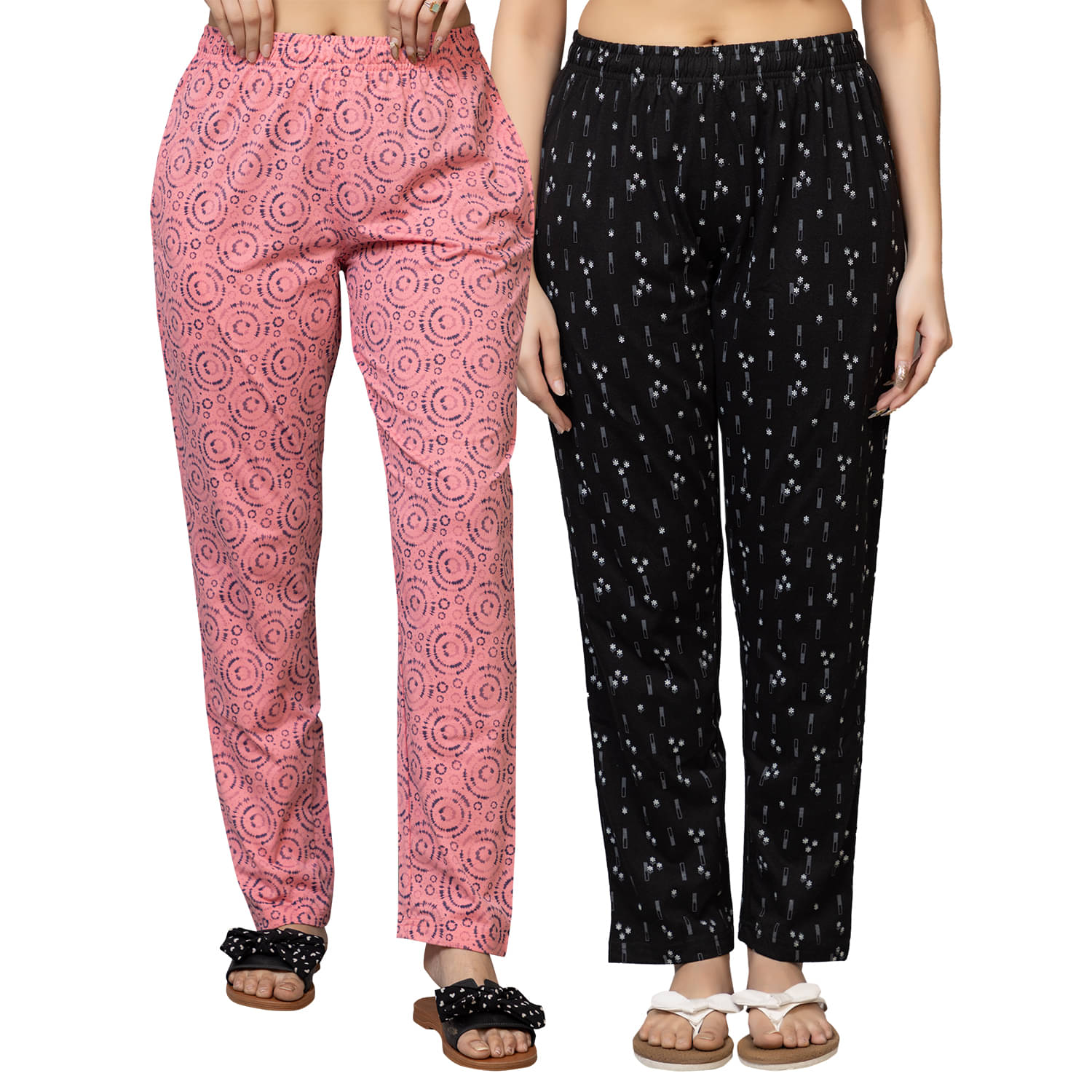    			PROBASIC Multicolor Cotton Blend Women's Nightwear Pyjama ( Pack of 2 )
