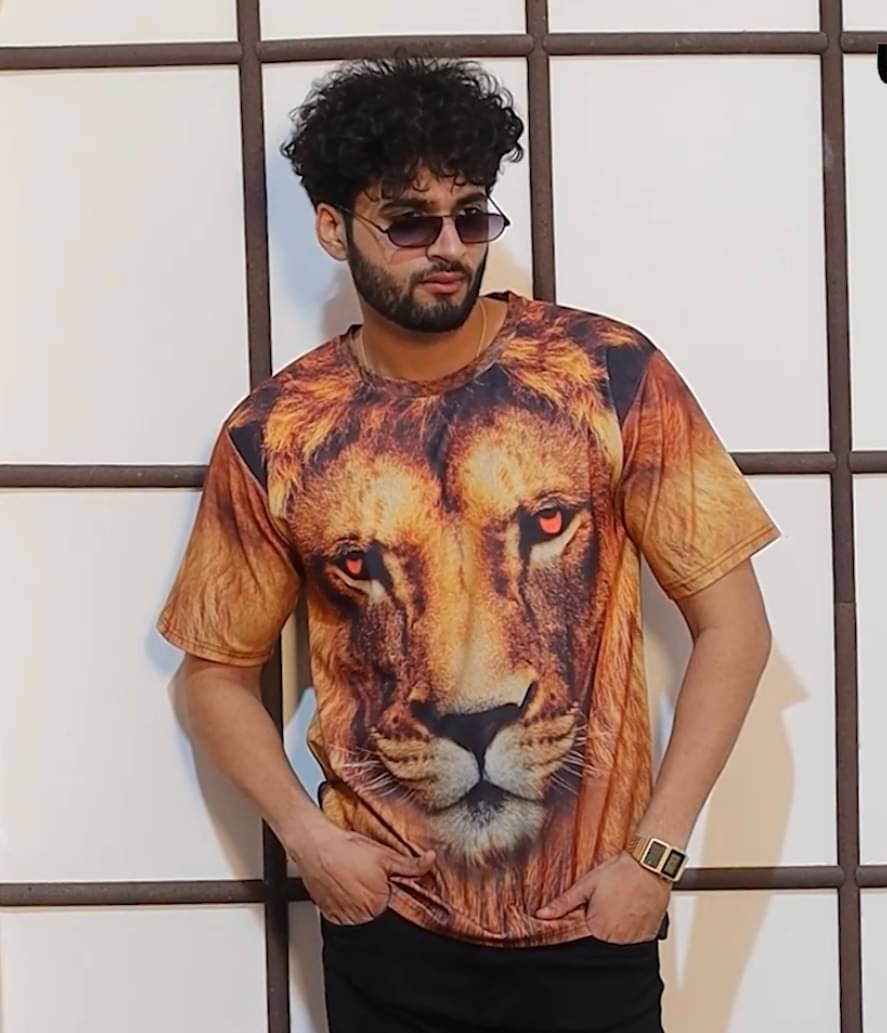     			Ud Fabric Cotton Blend Regular Fit Printed Half Sleeves Men's Round T-Shirt - Gold ( Pack of 1 )