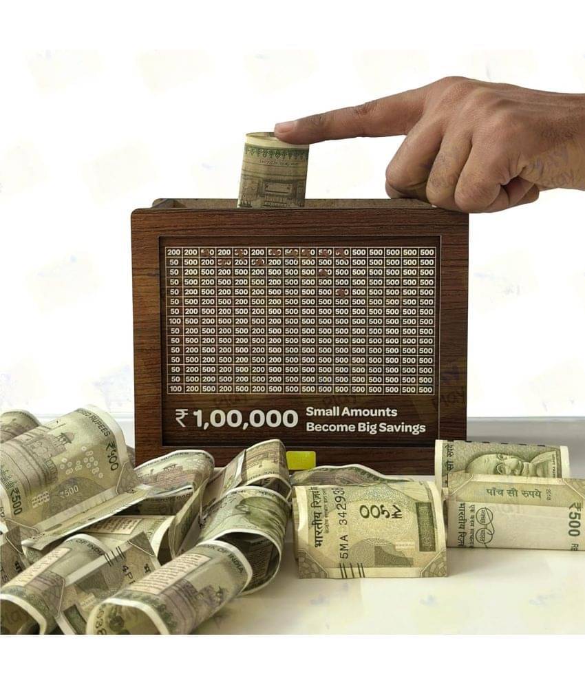     			Wooden Money Piggy Bank, Money Saving Box, Gullak with Savings Chart, 100000 Rupees Goal Tracker, Piggy Bank for Kids