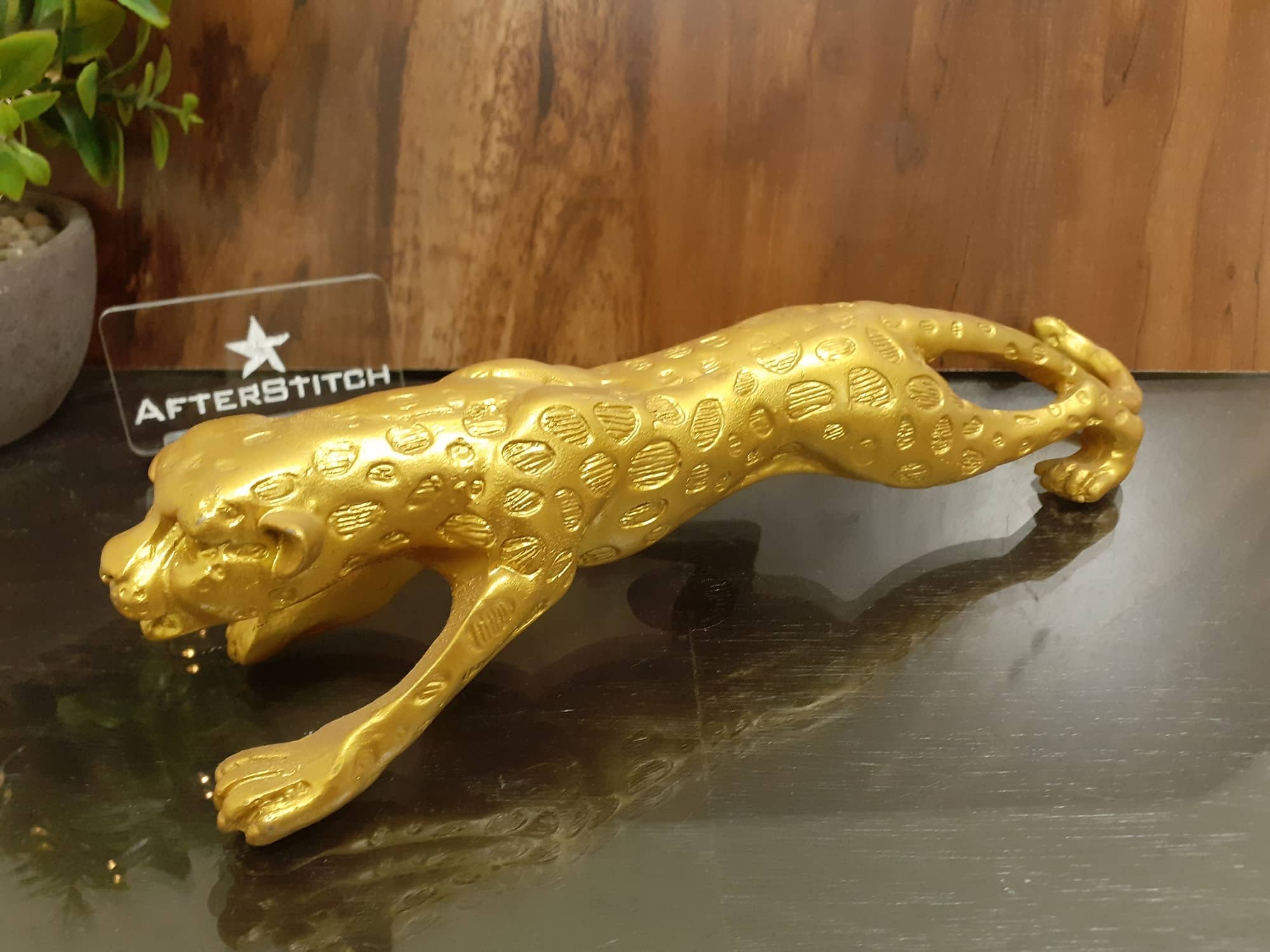AFTERSTITCH Golden Jaguar Panther Idol statue for home office decor Cheetah Showpiece Gift 30 cm  (Pack of 1)