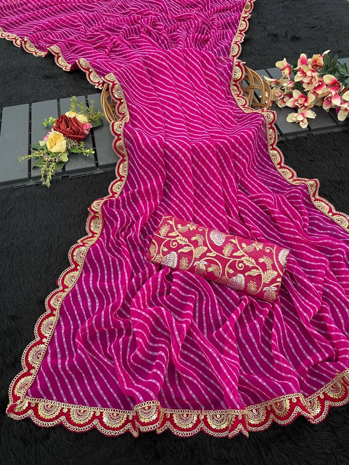 Aika Georgette Embellished Saree With Unstitched Blouse Piece ( Pink ) Aika Georgette Embellished Saree With Unstitched Blouse Piece ( Pink )