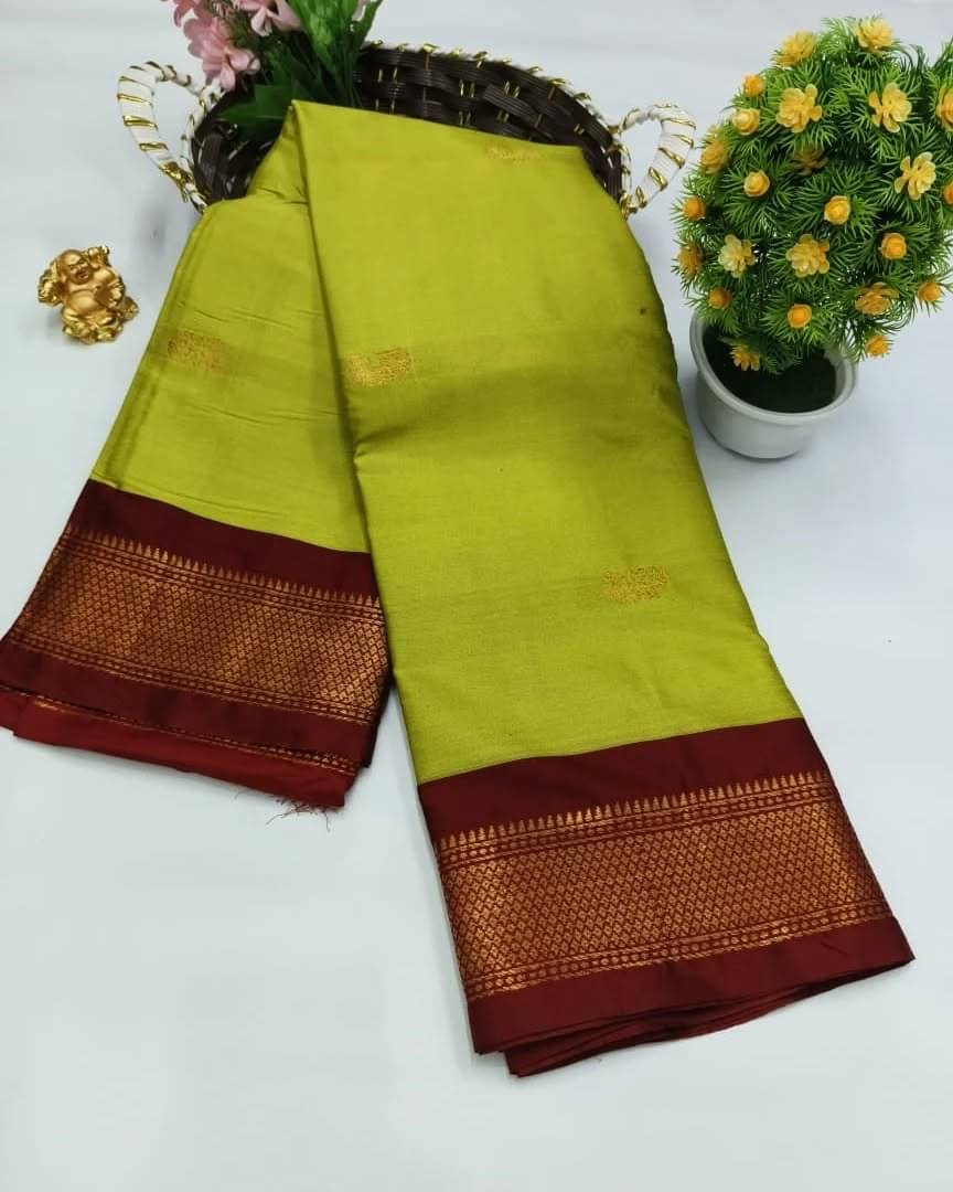 Apnisha Cotton Silk Self Design Saree With Unstitched Blouse Piece ( Lime Green ) Apnisha Cotton Silk Self Design Saree With Unstitched Blouse Piece ( Lime Green )