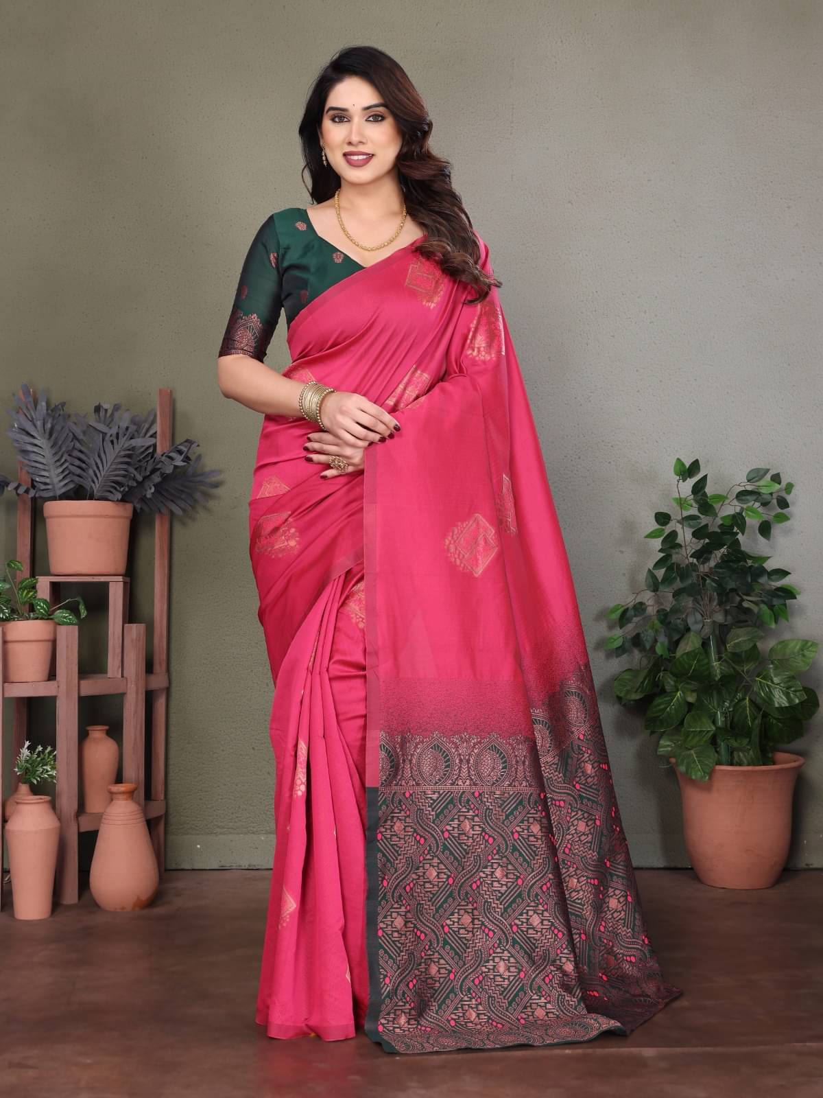 BLEESBURY Banarasi Silk Woven Saree With Unstitched Blouse Piece ( Pink ) BLEESBURY Banarasi Silk Woven Saree With Unstitched Blouse Piece ( Pink )