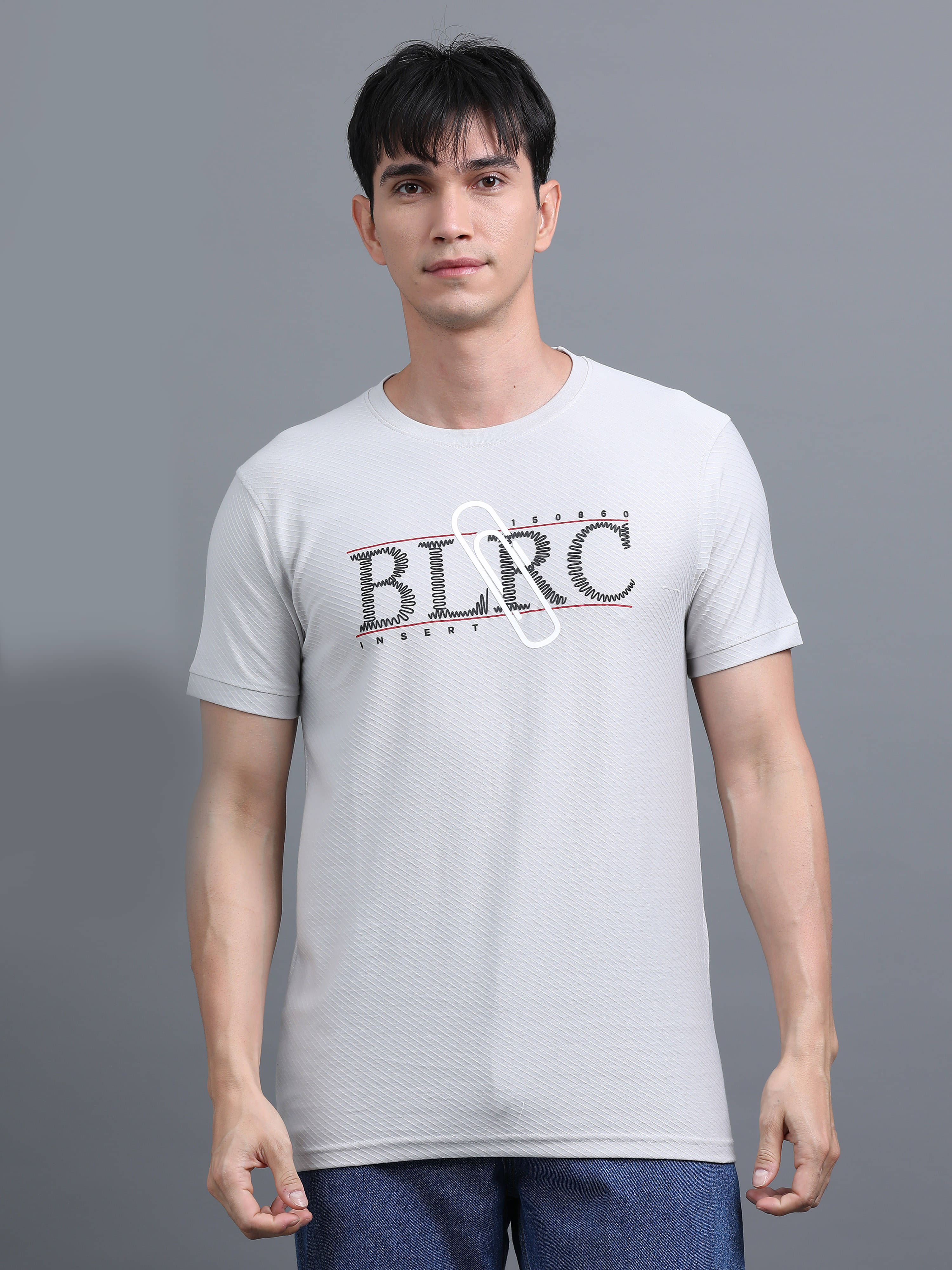 BLUE ARC Cotton Blend Regular Fit Printed Half Sleeves Men's Round T-Shirt - Grey ( Pack of 1 ) BLUE ARC Cotton Blend Regular Fit Printed Half Sleeves Men's Round T-Shirt - Grey ( Pack of 1 )