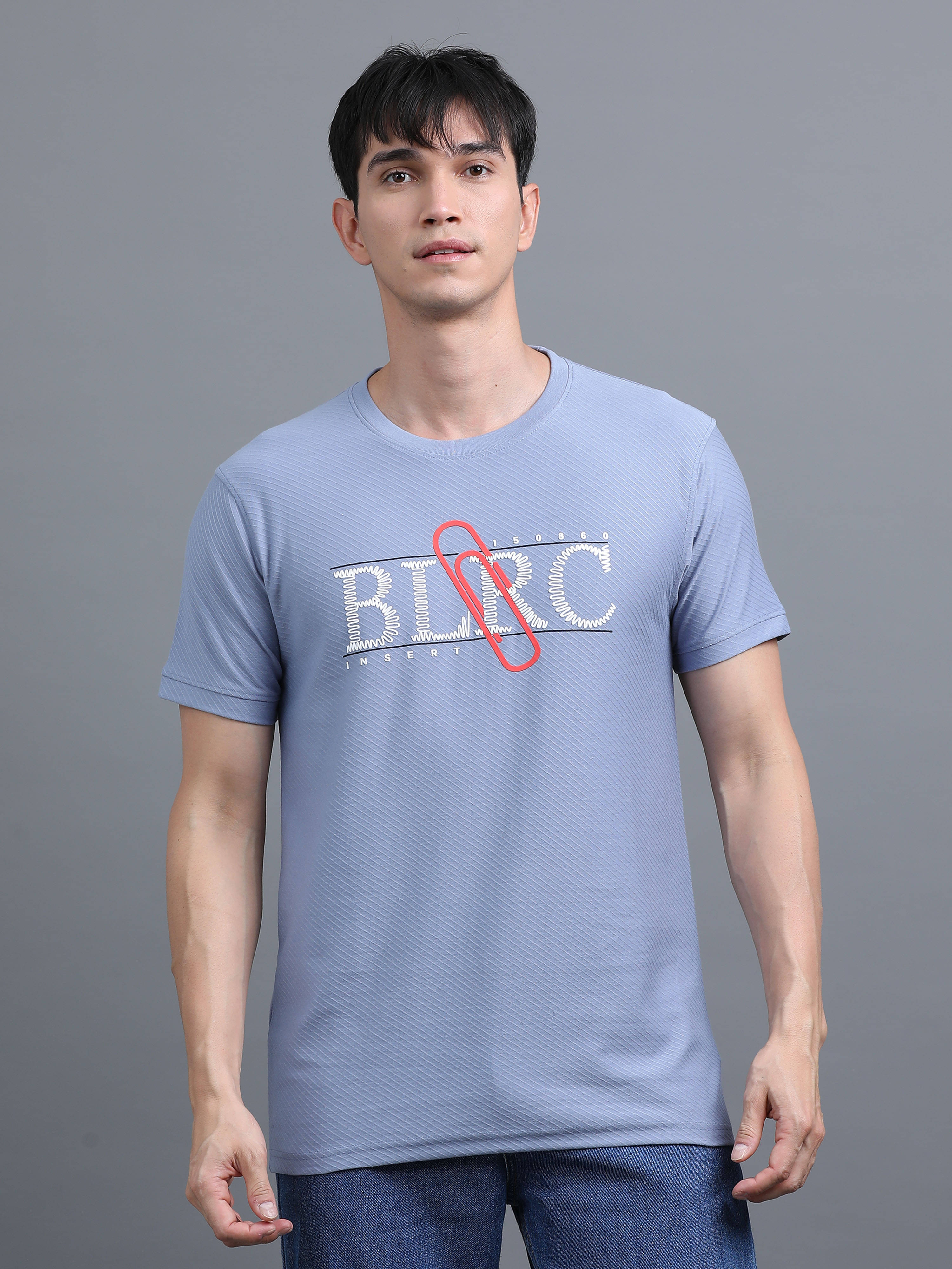    			BLUE ARC Cotton Blend Regular Fit Printed Half Sleeves Men's Round T-Shirt - Sky Blue ( Pack of 1 )