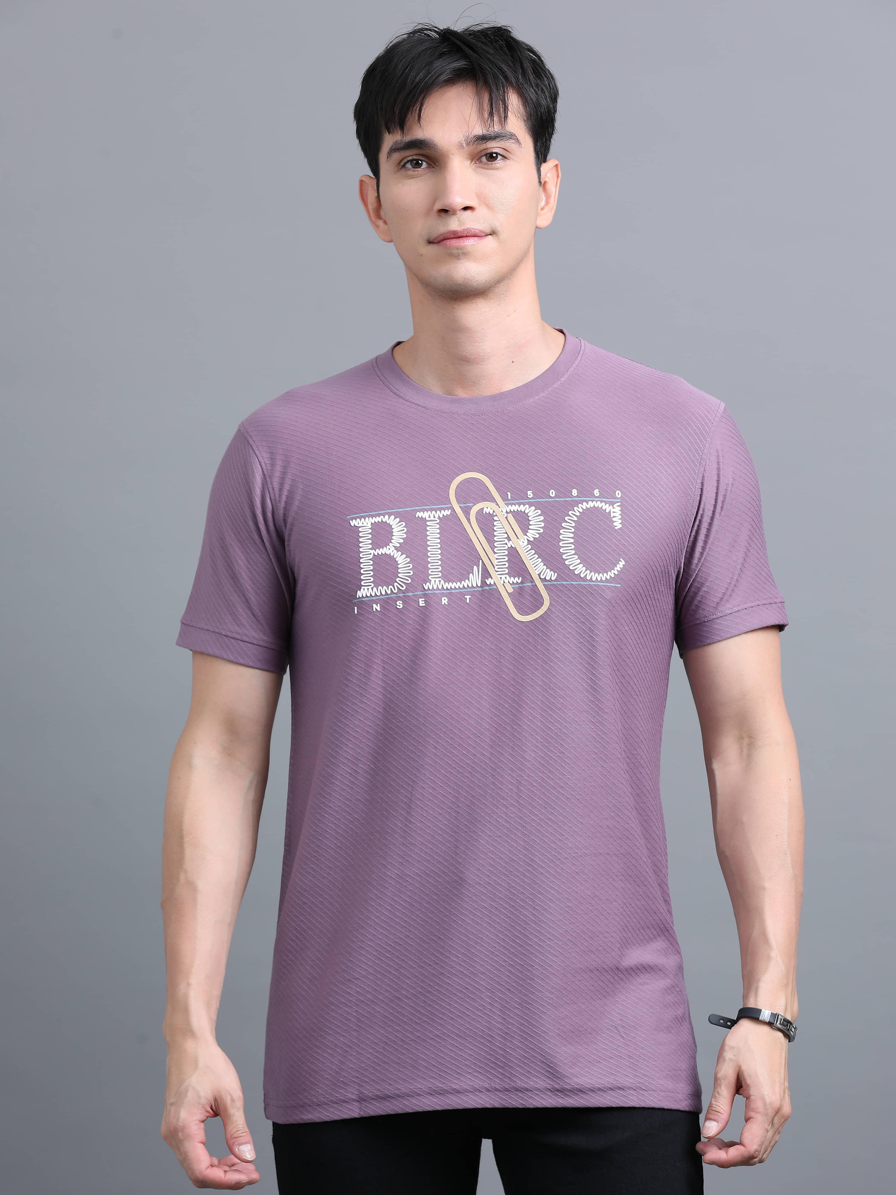     			BLUE ARC Cotton Blend Regular Fit Printed Half Sleeves Men's Round T-Shirt - Purple ( Pack of 1 )