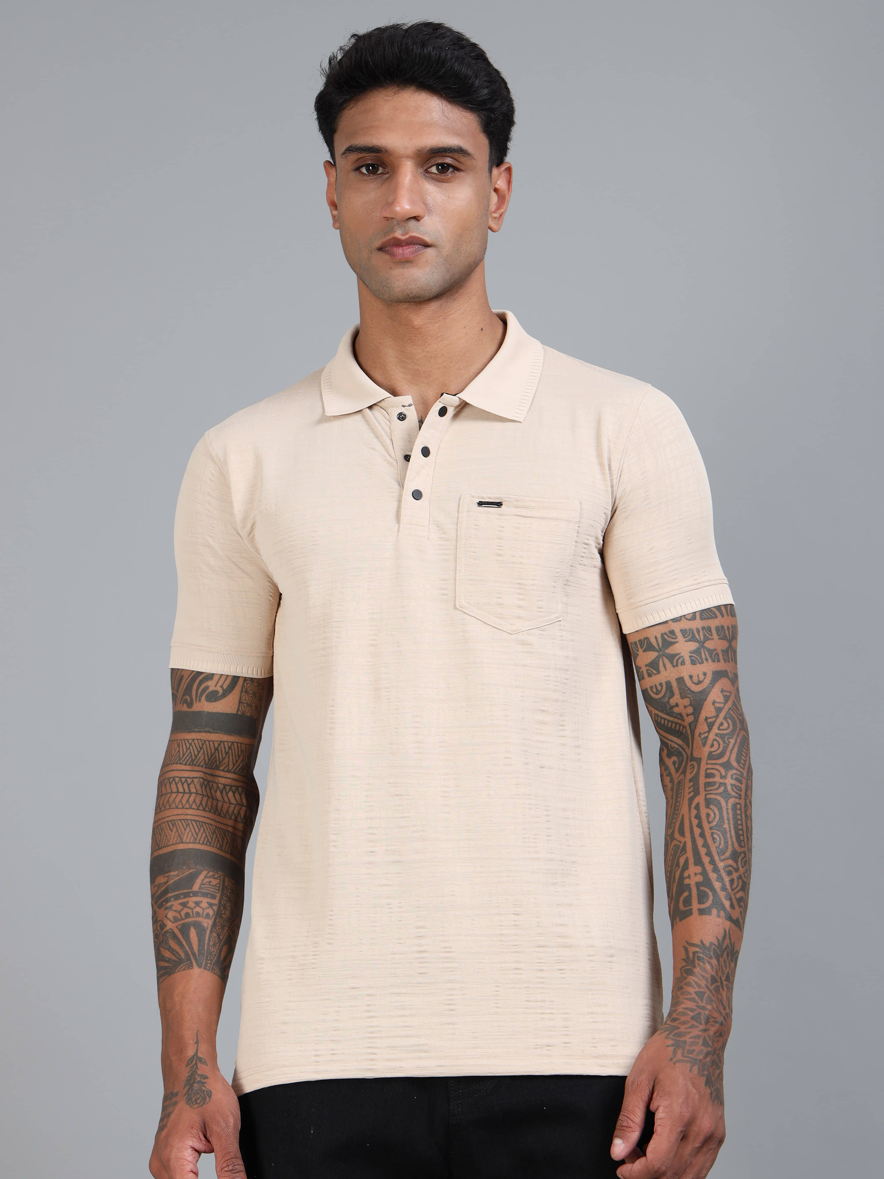    			BLUE ARC Pack of 1 Polyester Regular Fit Solid Half Sleeves Men's Polo T Shirt ( Beige )