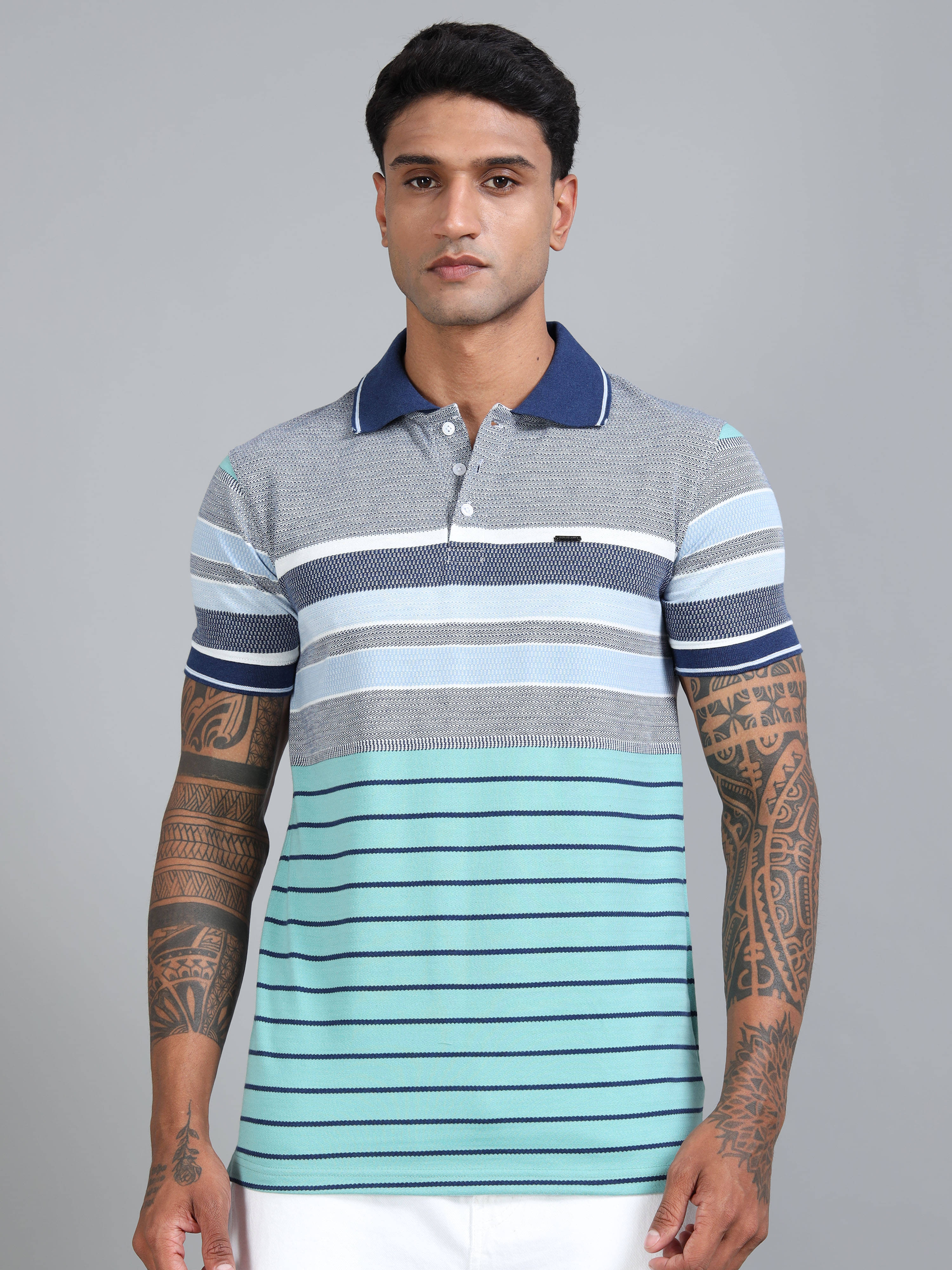 BLUE ARC Pack of 1 Cotton Regular Fit Striped Half Sleeves Men's Polo T Shirt ( Green )     			BLUE ARC Pack of 1 Cotton Regular Fit Striped Half Sleeves Men's Polo T Shirt ( Green )