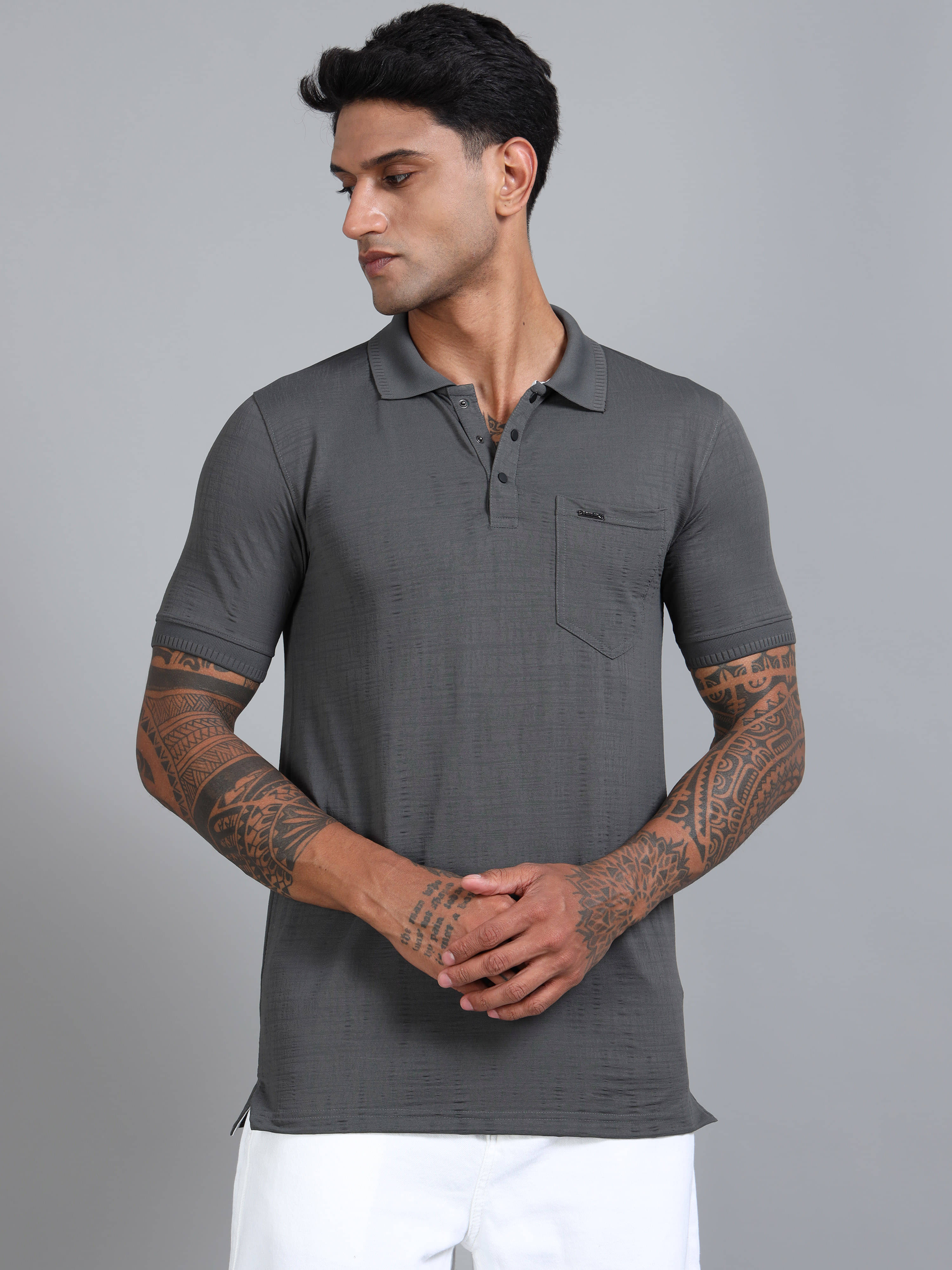 BLUE ARC Pack of 1 Polyester Regular Fit Solid Half Sleeves Men's Polo T Shirt ( Grey )     			BLUE ARC Pack of 1 Polyester Regular Fit Solid Half Sleeves Men's Polo T Shirt ( Grey )