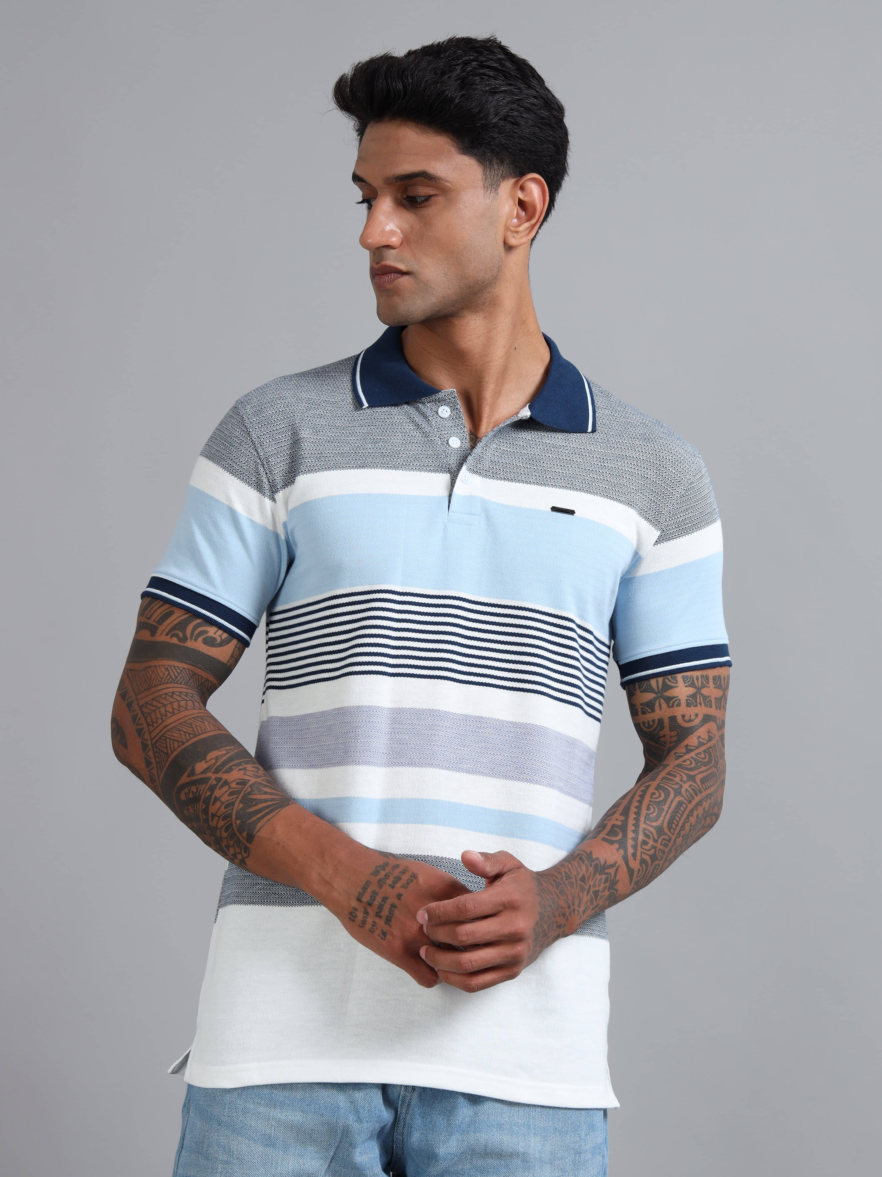     			BLUE ARC Pack of 1 Cotton Regular Fit Striped Half Sleeves Men's Polo T Shirt ( Blue )