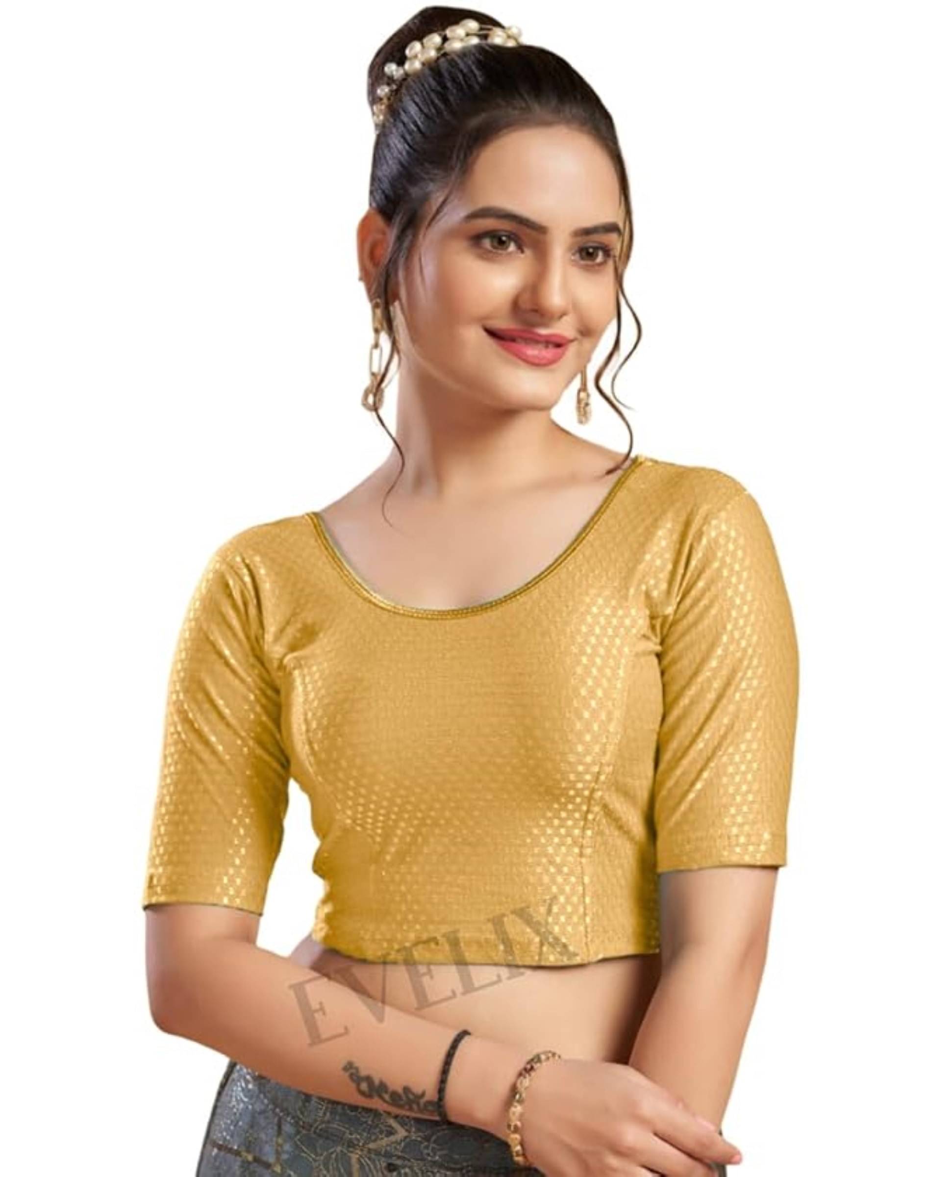     			DELTIN HUB Beige Readymade without Pad Silk Blend Women's Blouse ( Pack of 1 )