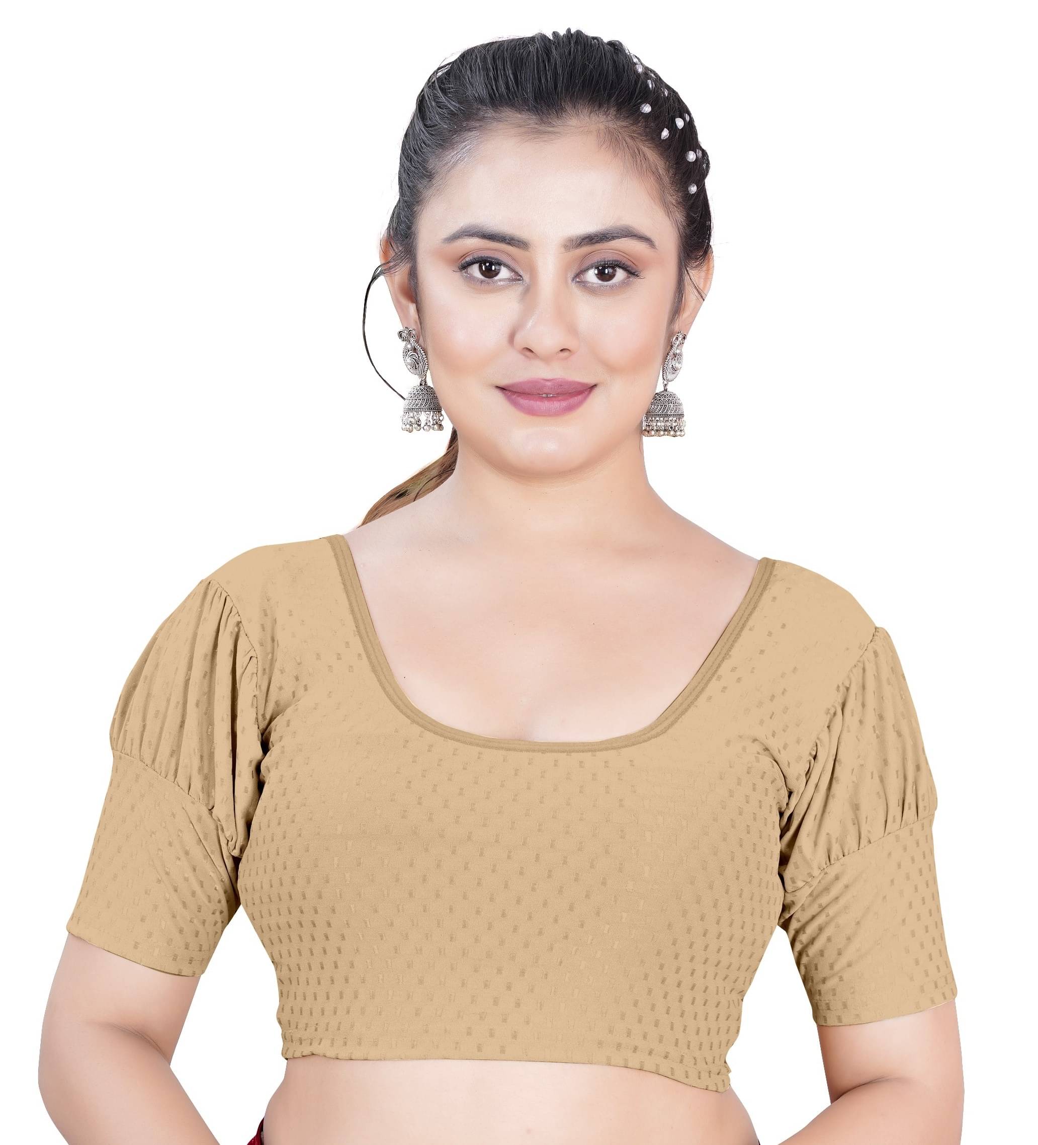     			DELTIN HUB Beige Readymade without Pad Silk Blend Women's Blouse ( Pack of 1 )