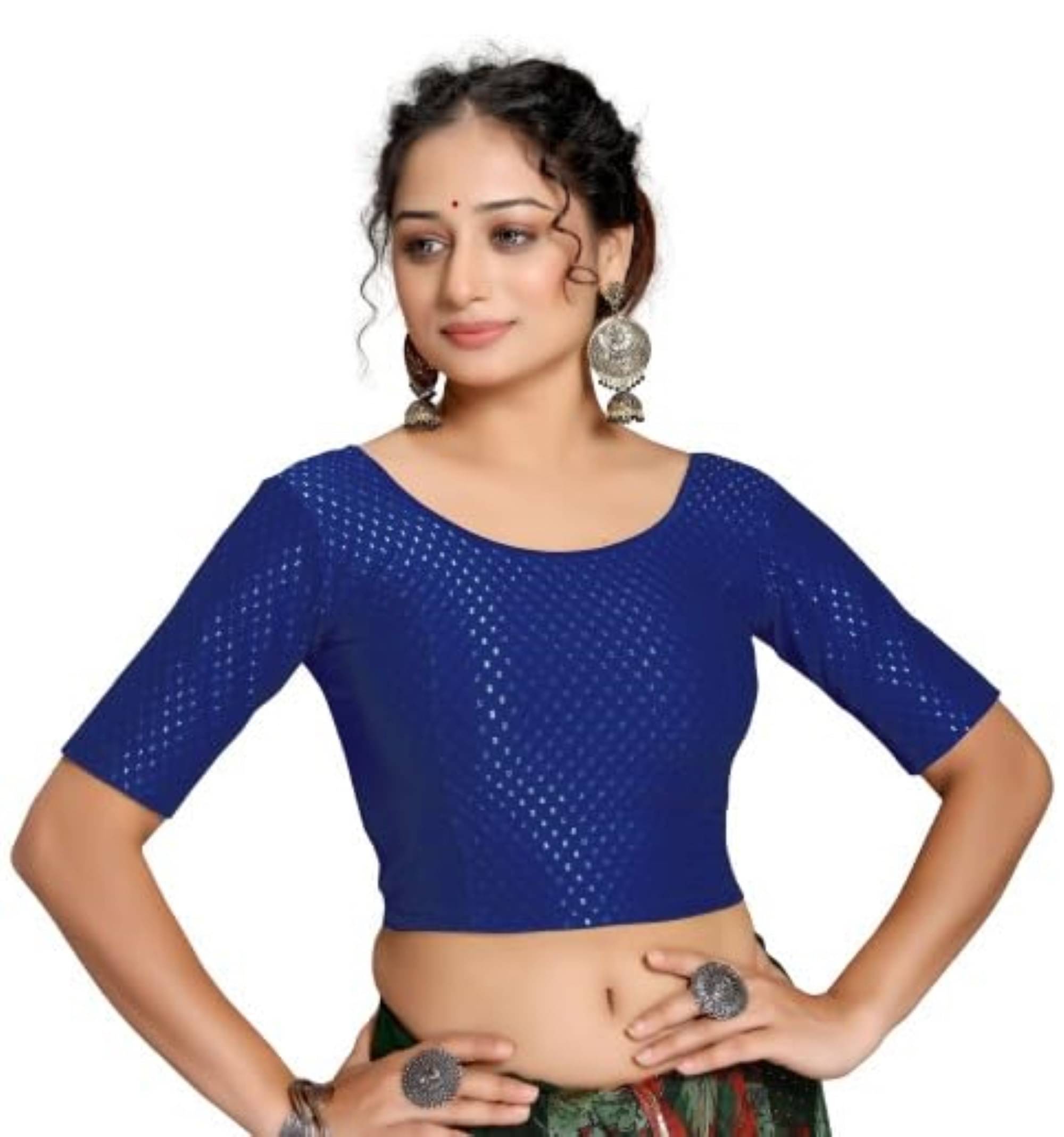 DELTIN HUB Blue Readymade without Pad Silk Blend Women's Blouse ( Pack of 1 ) DELTIN HUB Blue Readymade without Pad Silk Blend Women's Blouse ( Pack of 1 )