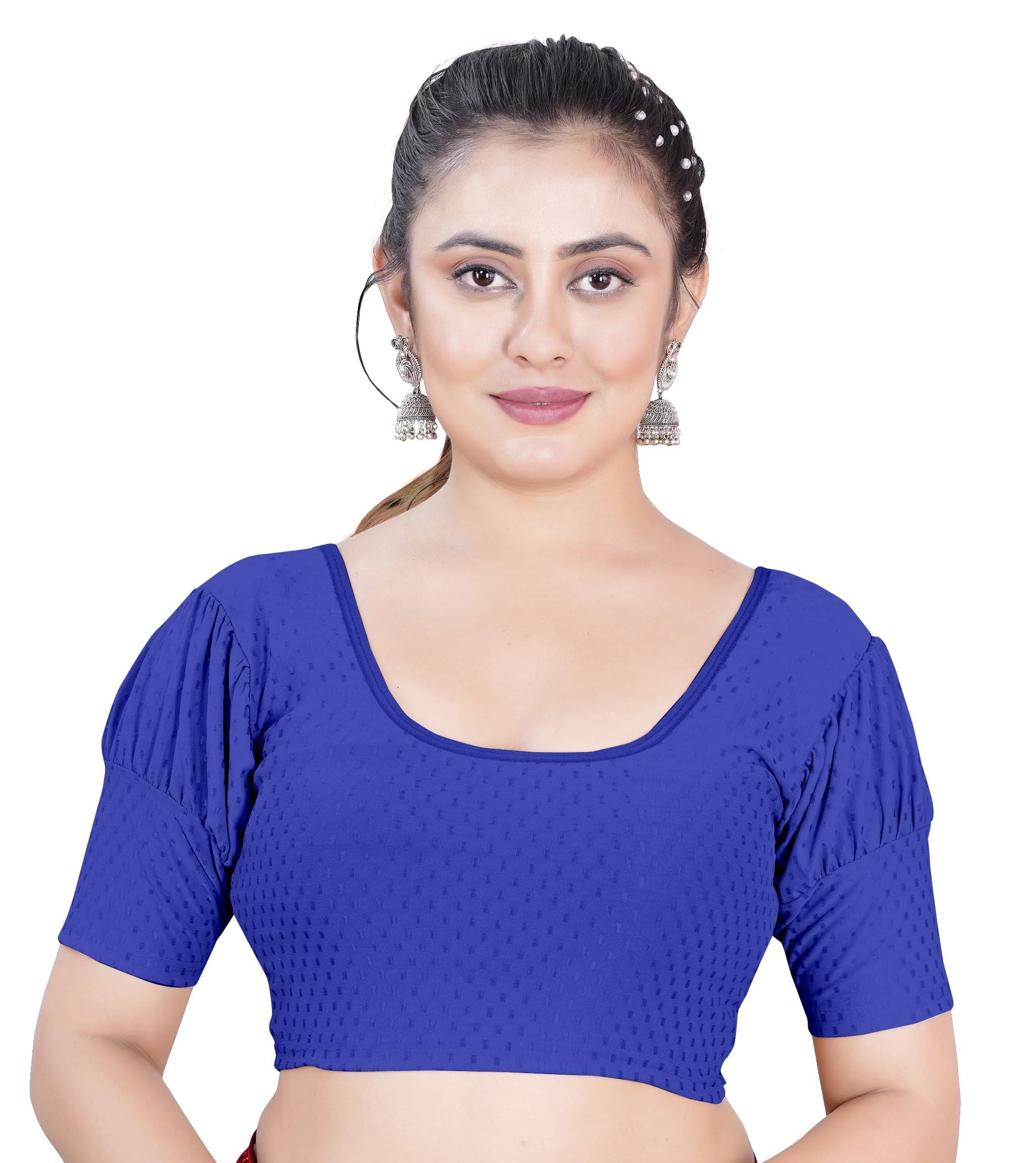 DELTIN HUB Blue Readymade without Pad Silk Blend Women's Blouse ( Pack of 1 )     			DELTIN HUB Blue Readymade without Pad Silk Blend Women's Blouse ( Pack of 1 )