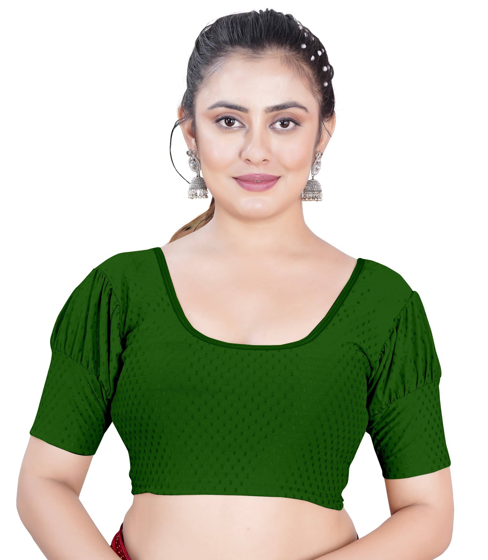 DELTIN HUB Green Readymade without Pad Silk Blend Women's Blouse ( Pack of 1 )