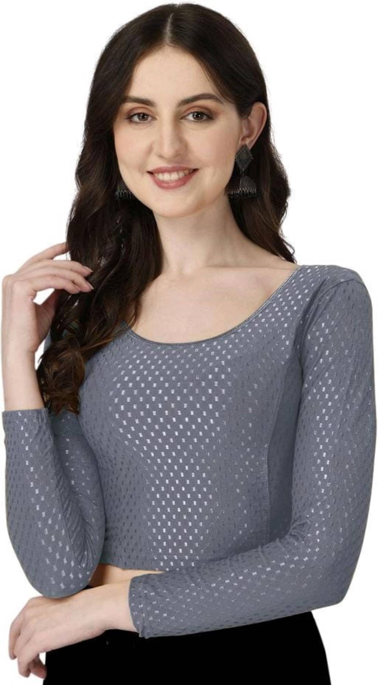 DELTIN HUB Grey Readymade without Pad Silk Blend Women's Blouse ( Pack of 1 ) DELTIN HUB Grey Readymade without Pad Silk Blend Women's Blouse ( Pack of 1 )