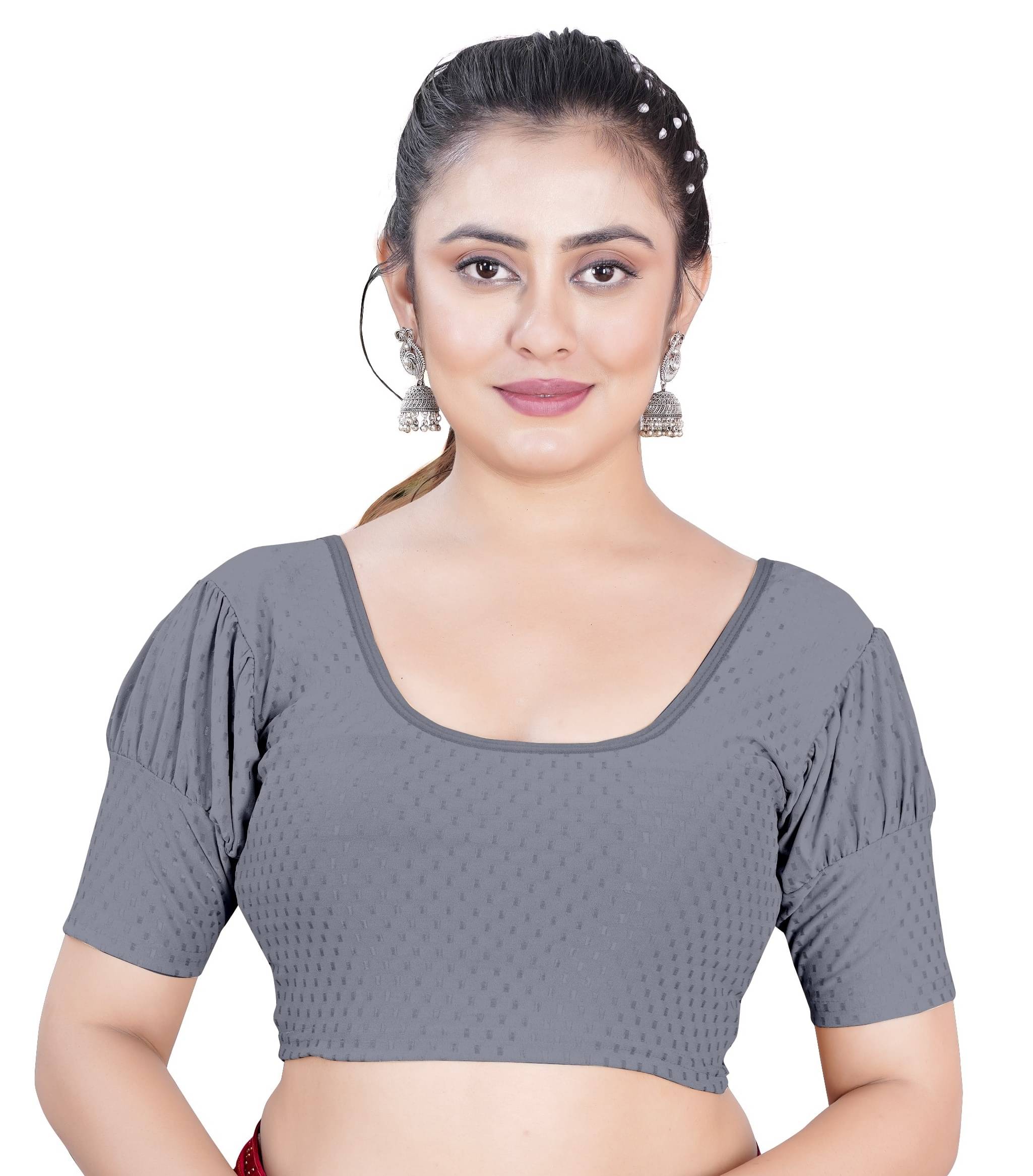     			DELTIN HUB Grey Readymade without Pad Silk Blend Women's Blouse ( Pack of 1 )