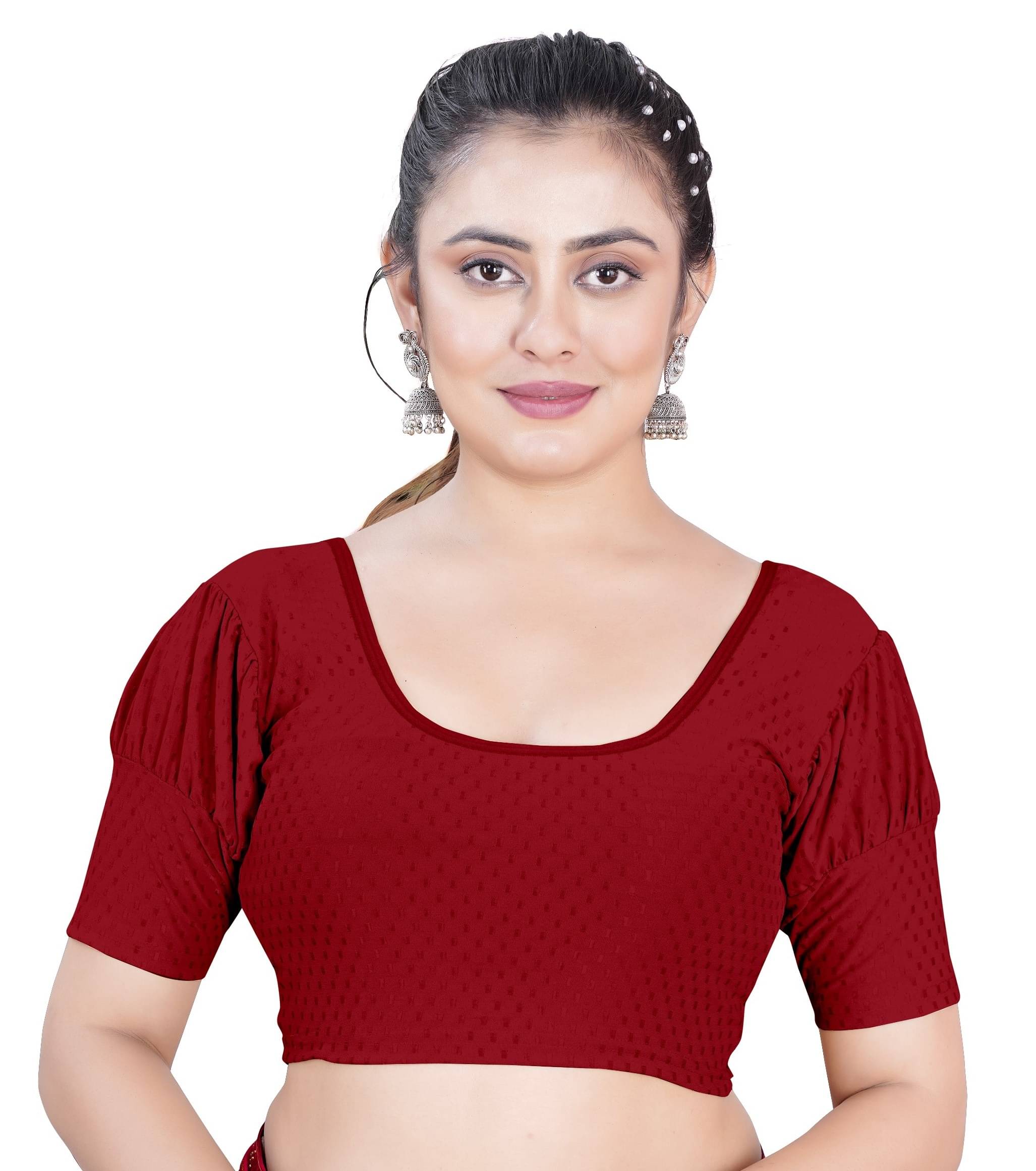     			DELTIN HUB Maroon Readymade without Pad Silk Blend Women's Blouse ( Pack of 1 )