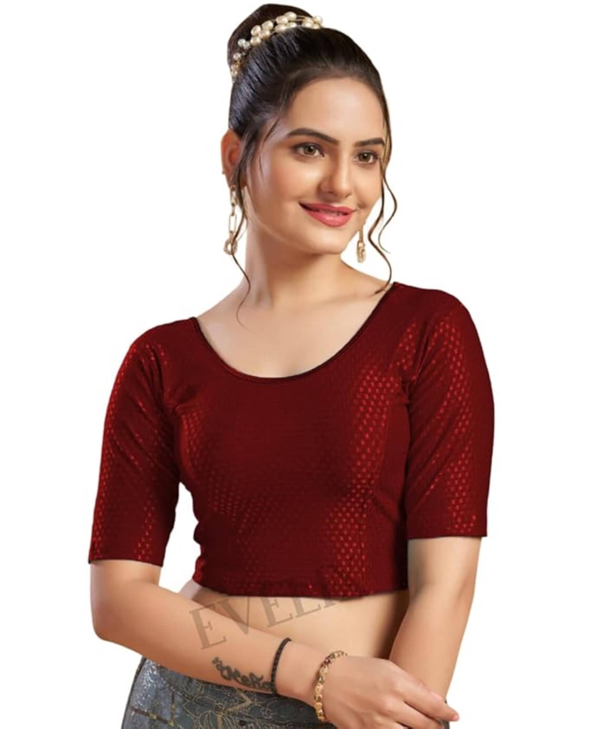     			DELTIN HUB Maroon Readymade without Pad Silk Blend Women's Blouse ( Pack of 1 )