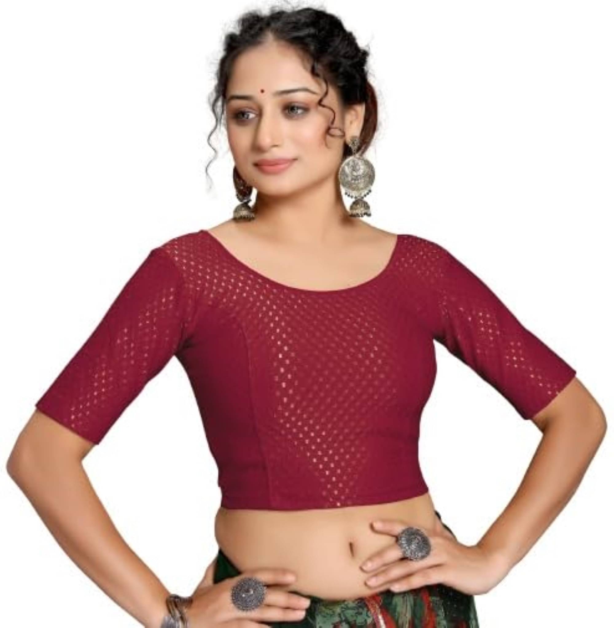 DELTIN HUB Maroon Readymade without Pad Silk Blend Women's Blouse ( Pack of 1 )     			DELTIN HUB Maroon Readymade without Pad Silk Blend Women's Blouse ( Pack of 1 )