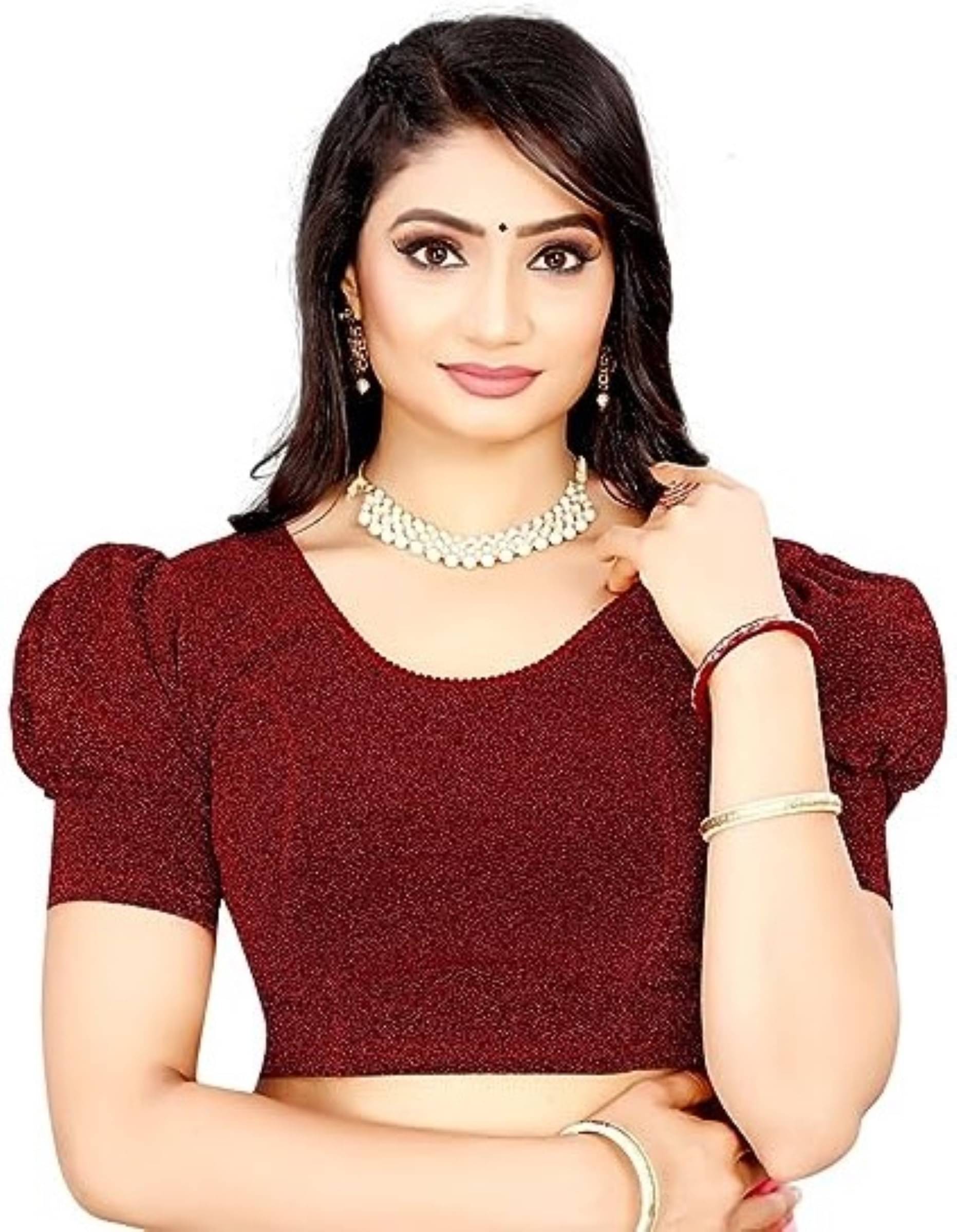DELTIN HUB Maroon Readymade without Pad Jacquard Women's Blouse ( Pack of 1 ) DELTIN HUB Maroon Readymade without Pad Jacquard Women's Blouse ( Pack of 1 )