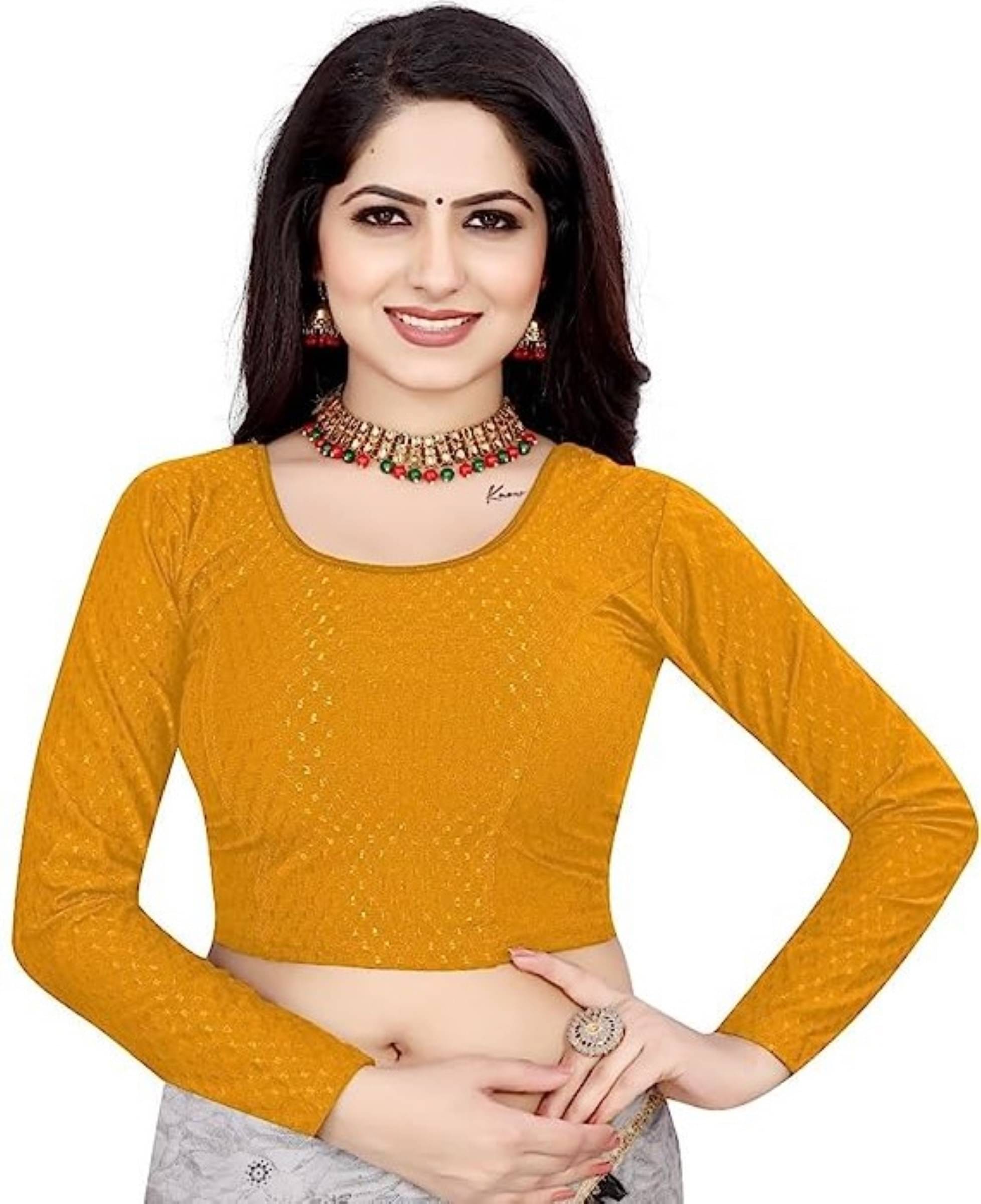     			DELTIN HUB Mustard Readymade without Pad Silk Blend Women's Blouse ( Pack of 1 )