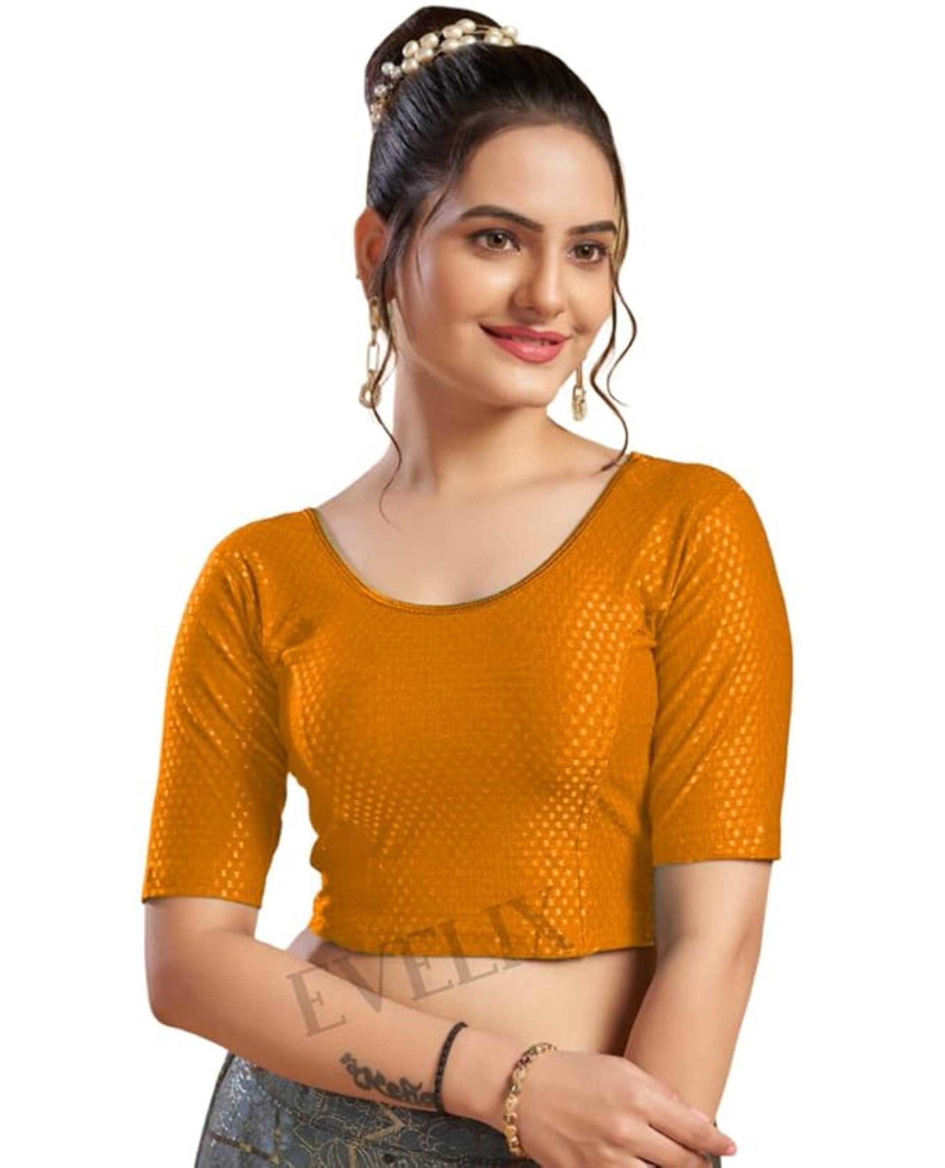     			DELTIN HUB Mustard Readymade without Pad Silk Blend Women's Blouse ( Pack of 1 )