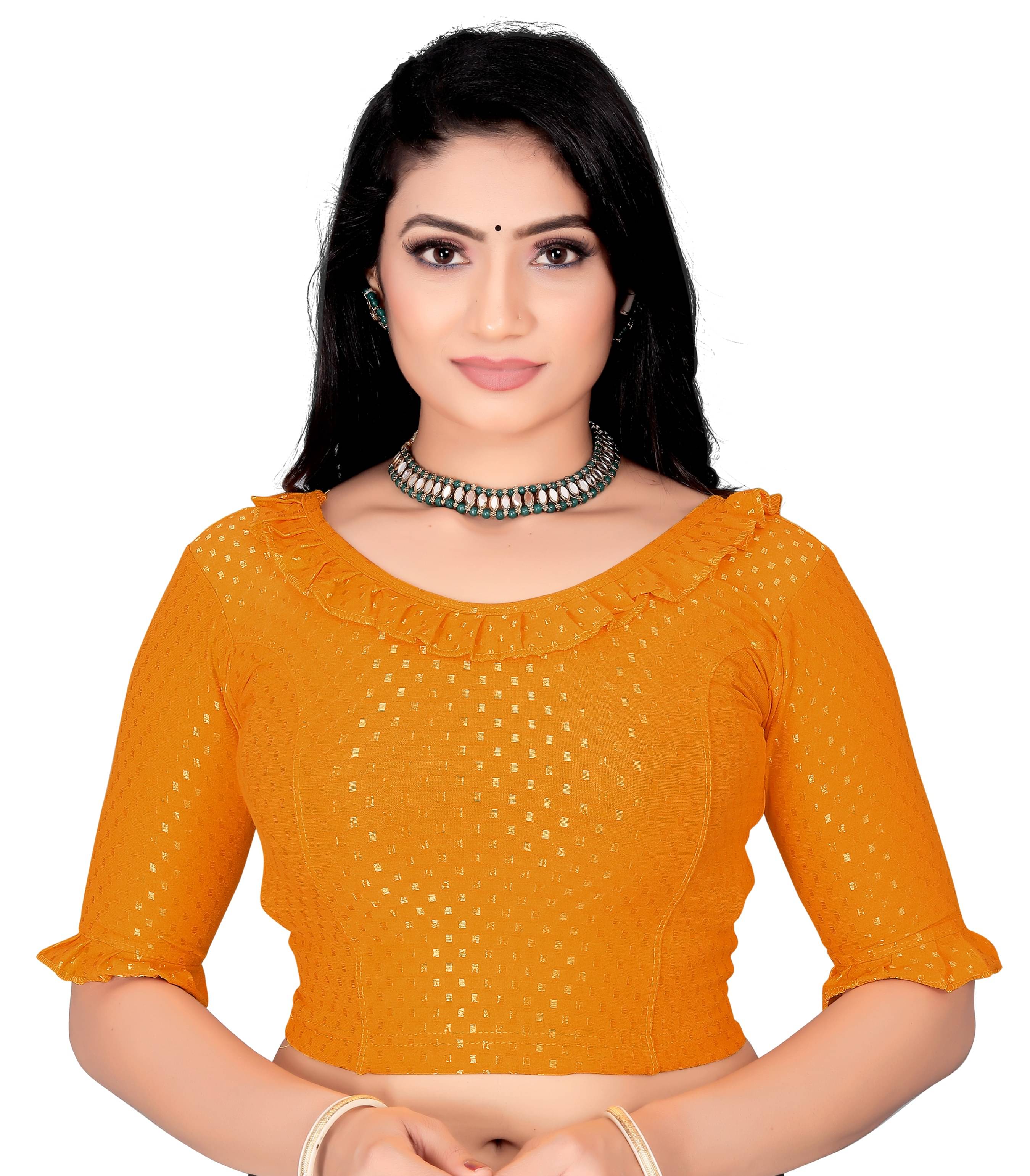     			DELTIN HUB Mustard Readymade without Pad Silk Blend Women's Blouse ( Pack of 1 )