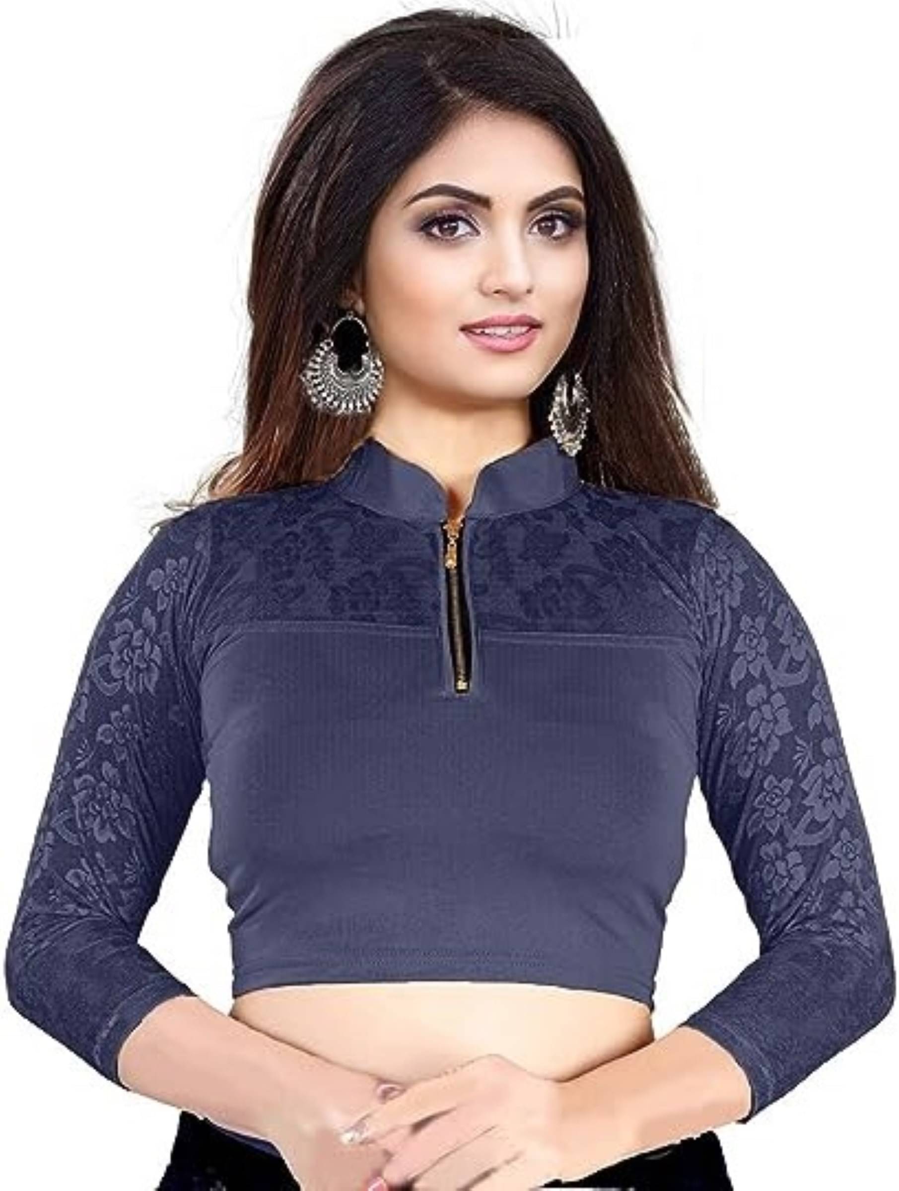DELTIN HUB Navy Blue Readymade without Pad Cotton Blend Women's Blouse ( Pack of 1 ) DELTIN HUB Navy Blue Readymade without Pad Cotton Blend Women's Blouse ( Pack of 1 )