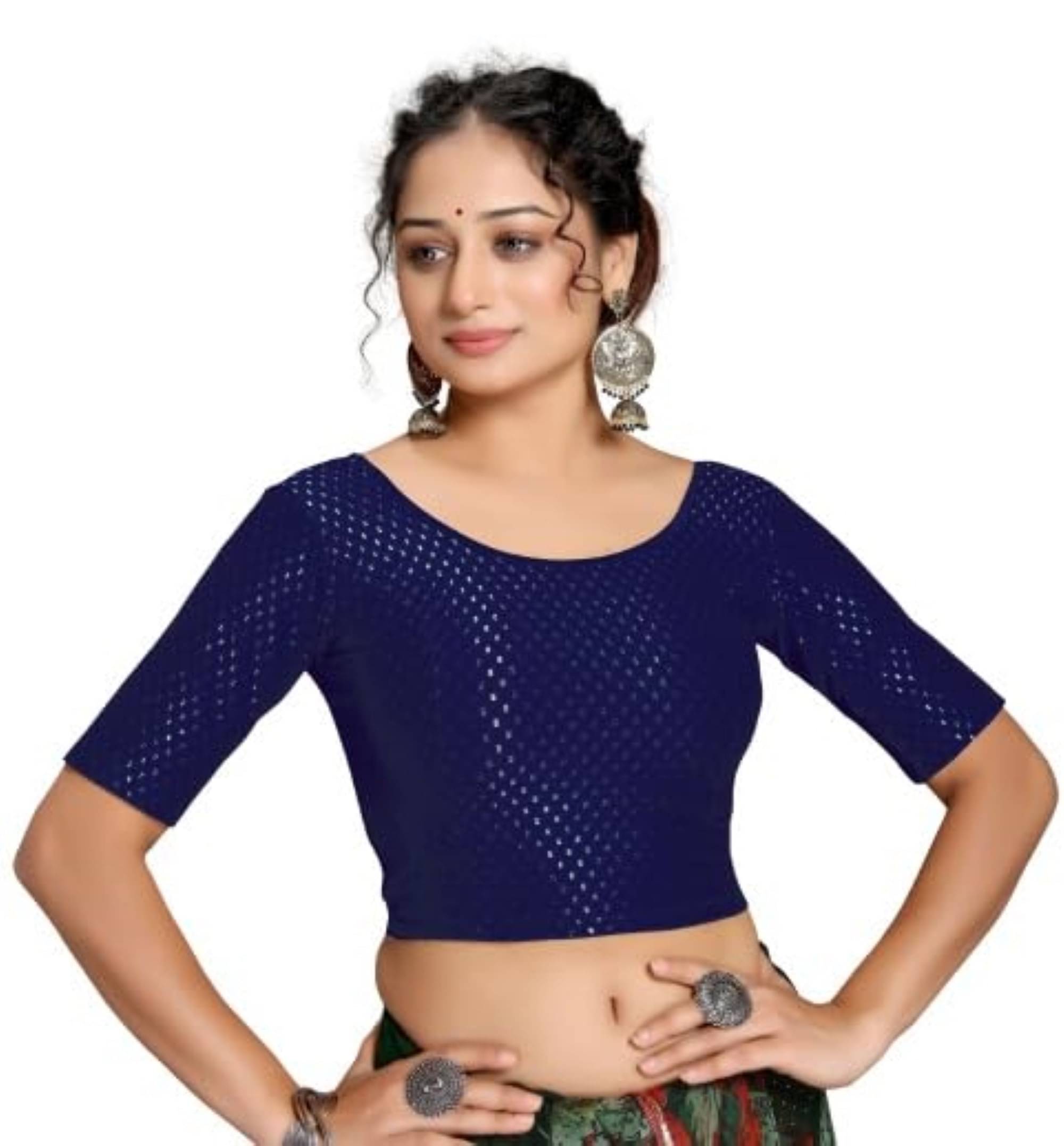     			DELTIN HUB Navy Blue Readymade without Pad Silk Blend Women's Blouse ( Pack of 1 )