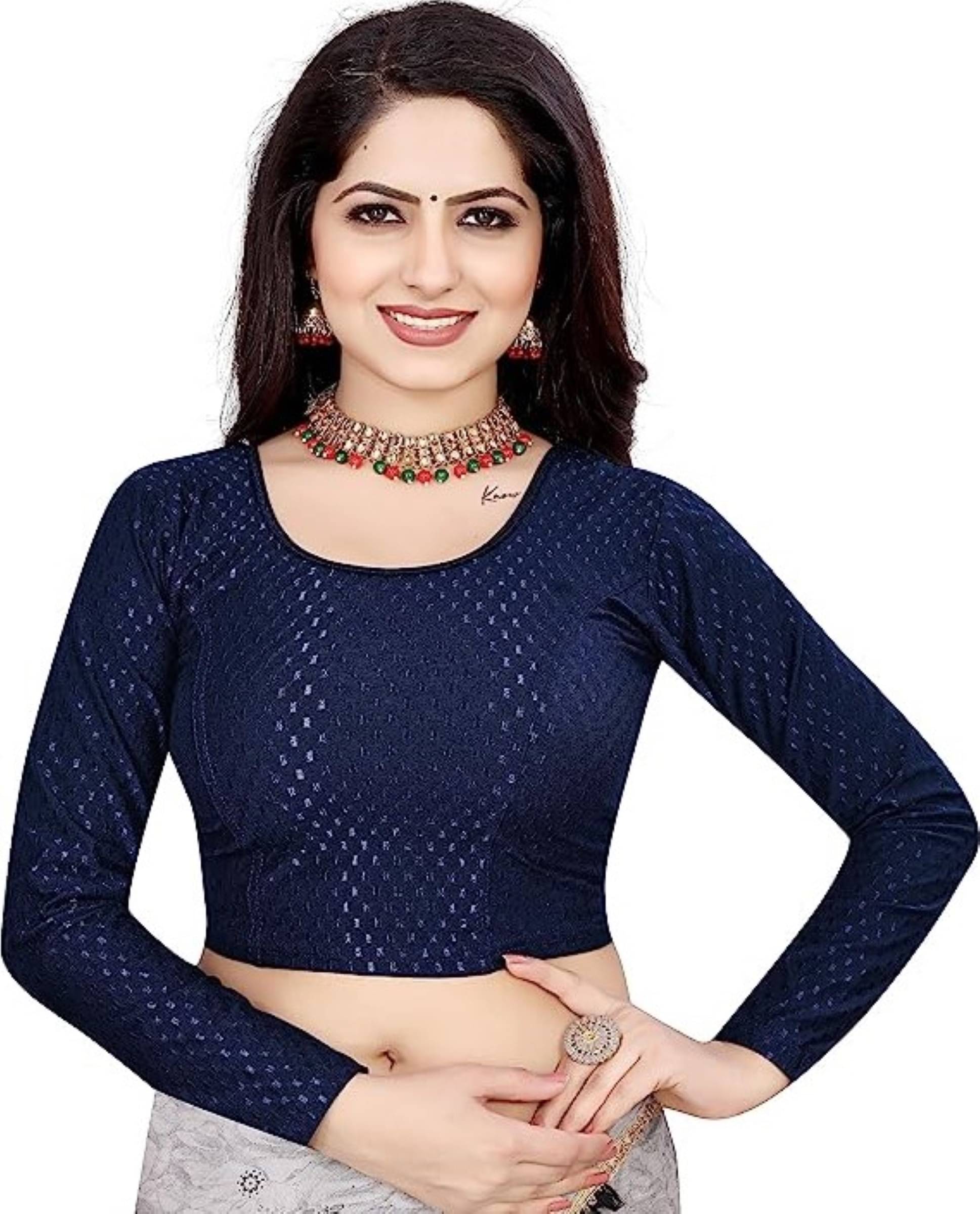     			DELTIN HUB Navy Blue Readymade without Pad Silk Blend Women's Blouse ( Pack of 1 )
