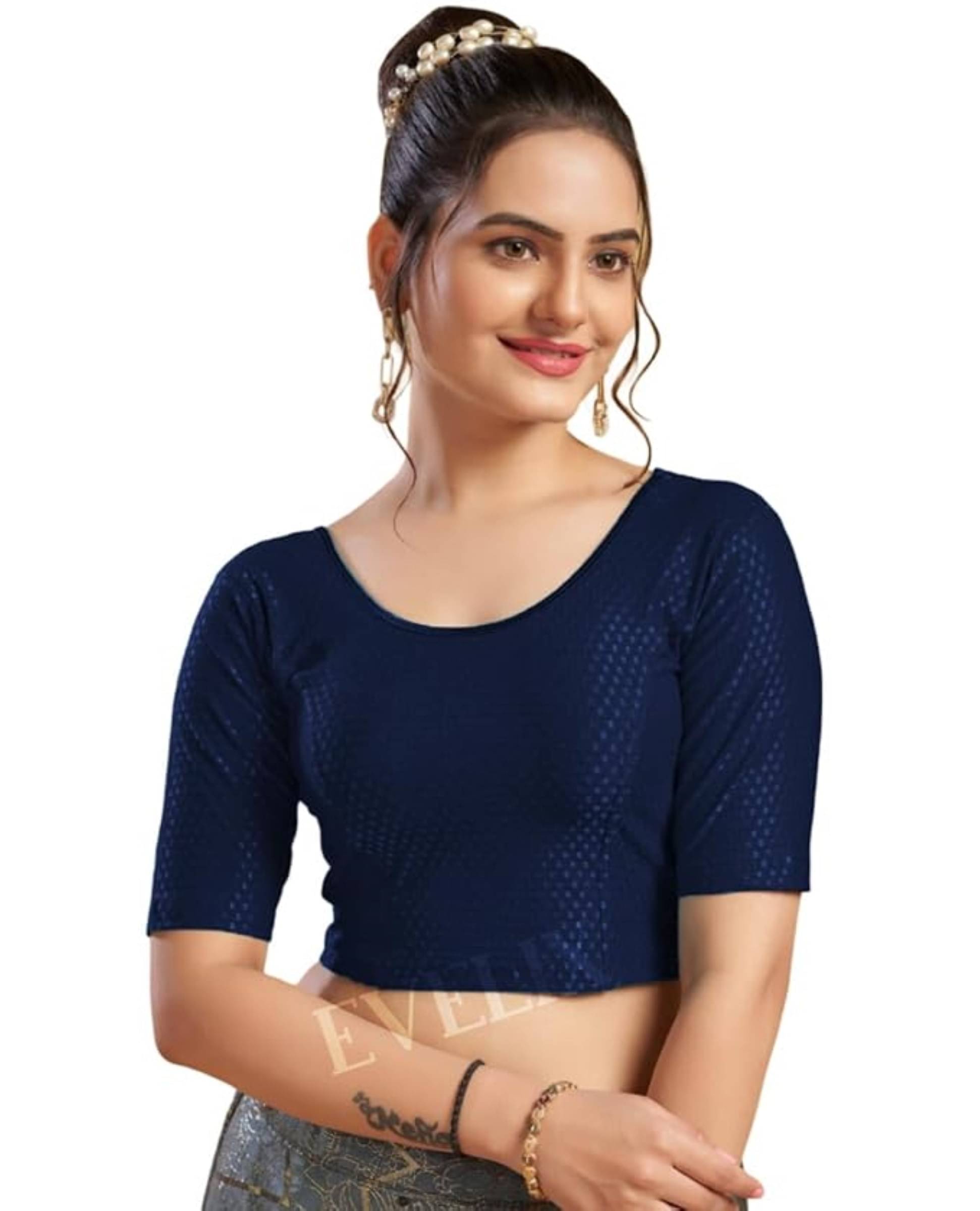 DELTIN HUB Navy Blue Readymade without Pad Silk Blend Women's Blouse ( Pack of 1 ) DELTIN HUB Navy Blue Readymade without Pad Silk Blend Women's Blouse ( Pack of 1 )