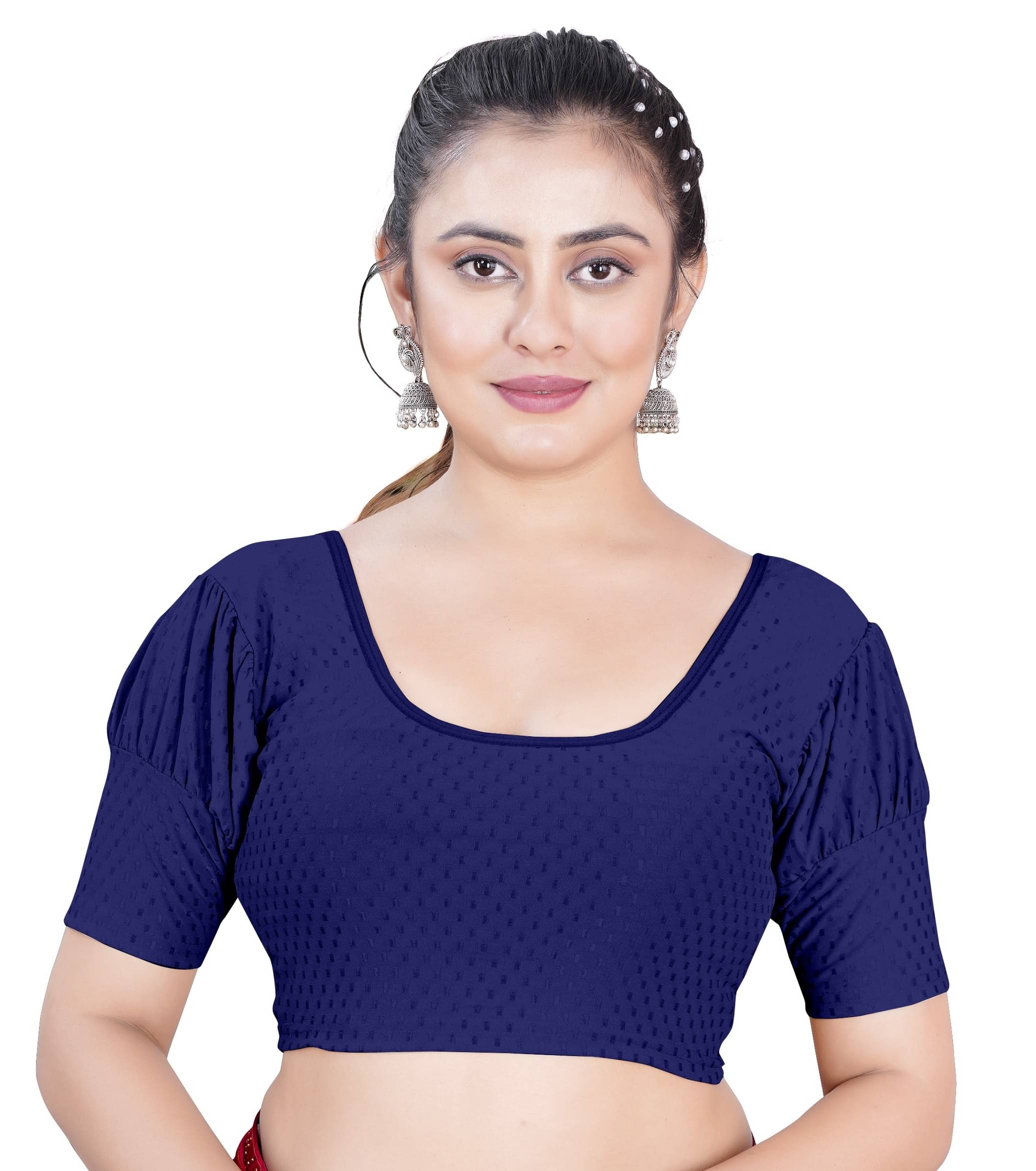     			DELTIN HUB Navy Blue Readymade without Pad Silk Blend Women's Blouse ( Pack of 1 )
