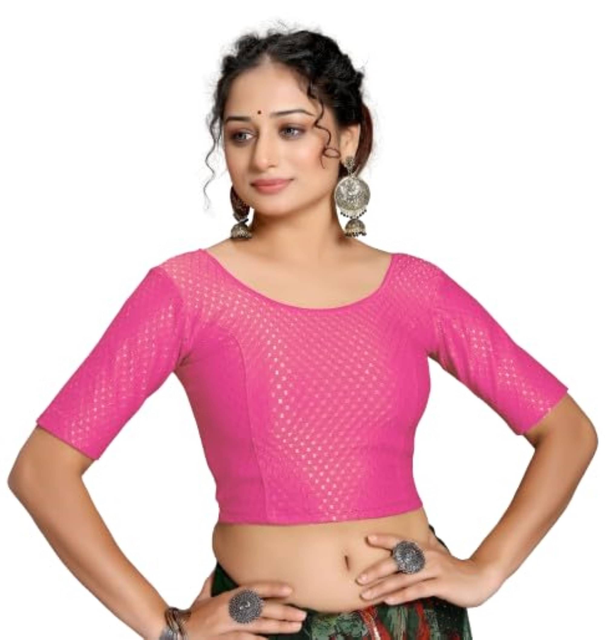 DELTIN HUB Pink Readymade without Pad Silk Blend Women's Blouse ( Pack of 1 ) DELTIN HUB Pink Readymade without Pad Silk Blend Women's Blouse ( Pack of 1 )