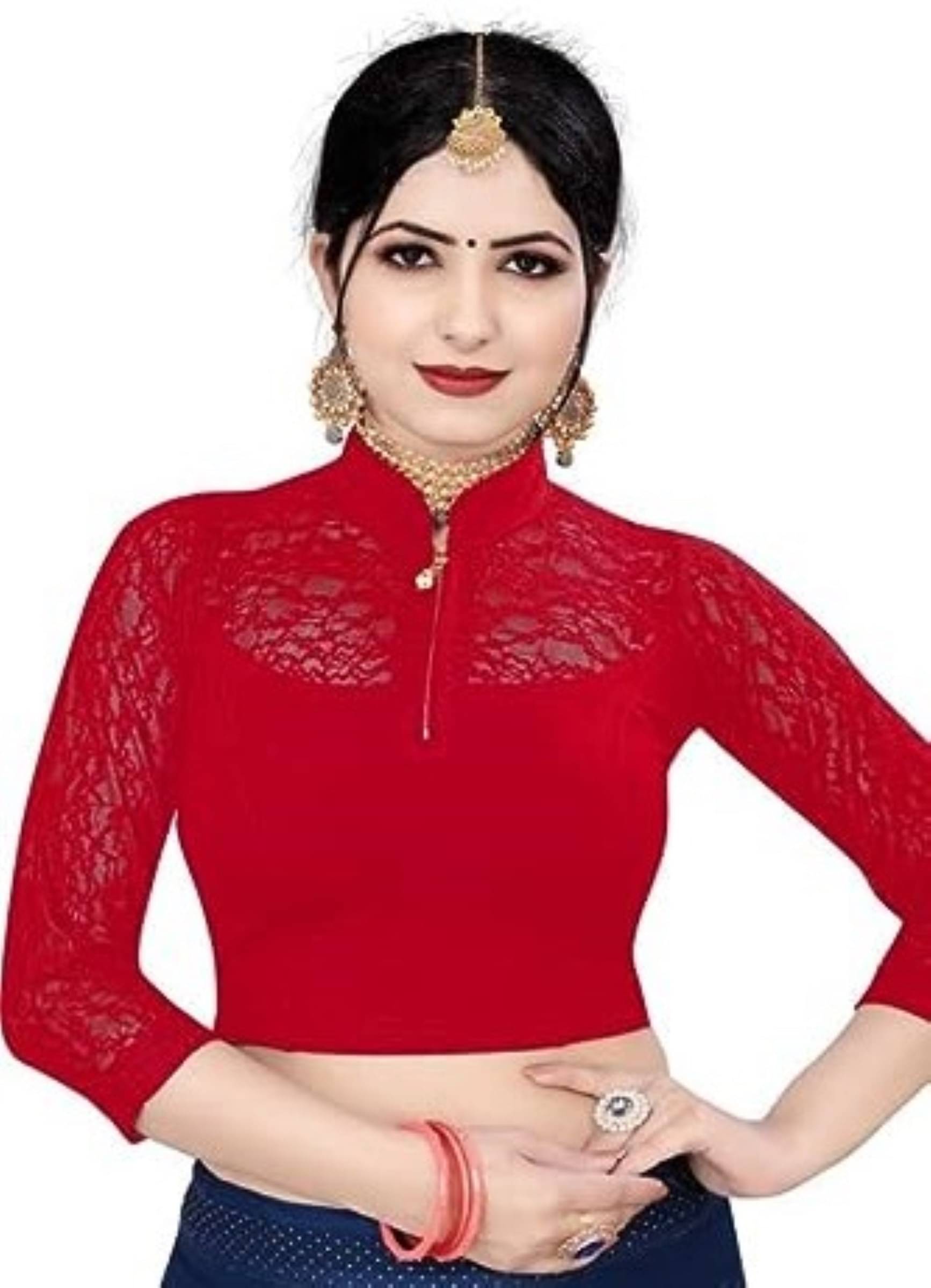 DELTIN HUB Red Readymade without Pad Cotton Blend Women's Blouse ( Pack of 1 ) DELTIN HUB Red Readymade without Pad Cotton Blend Women's Blouse ( Pack of 1 )