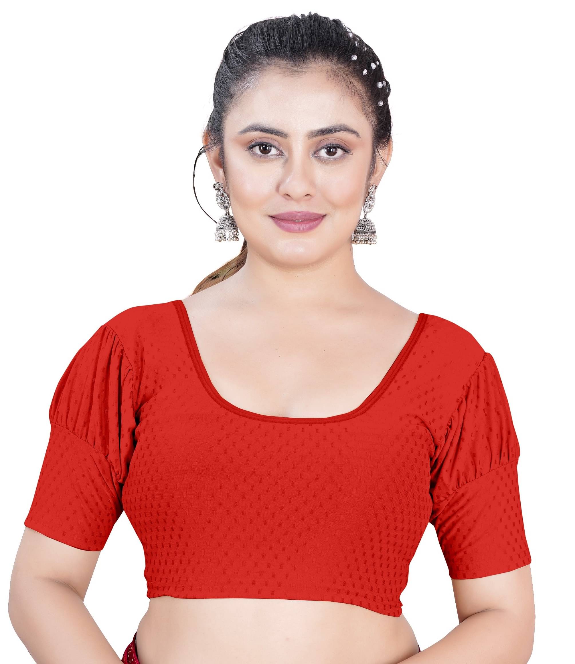     			DELTIN HUB Red Readymade without Pad Silk Blend Women's Blouse ( Pack of 1 )
