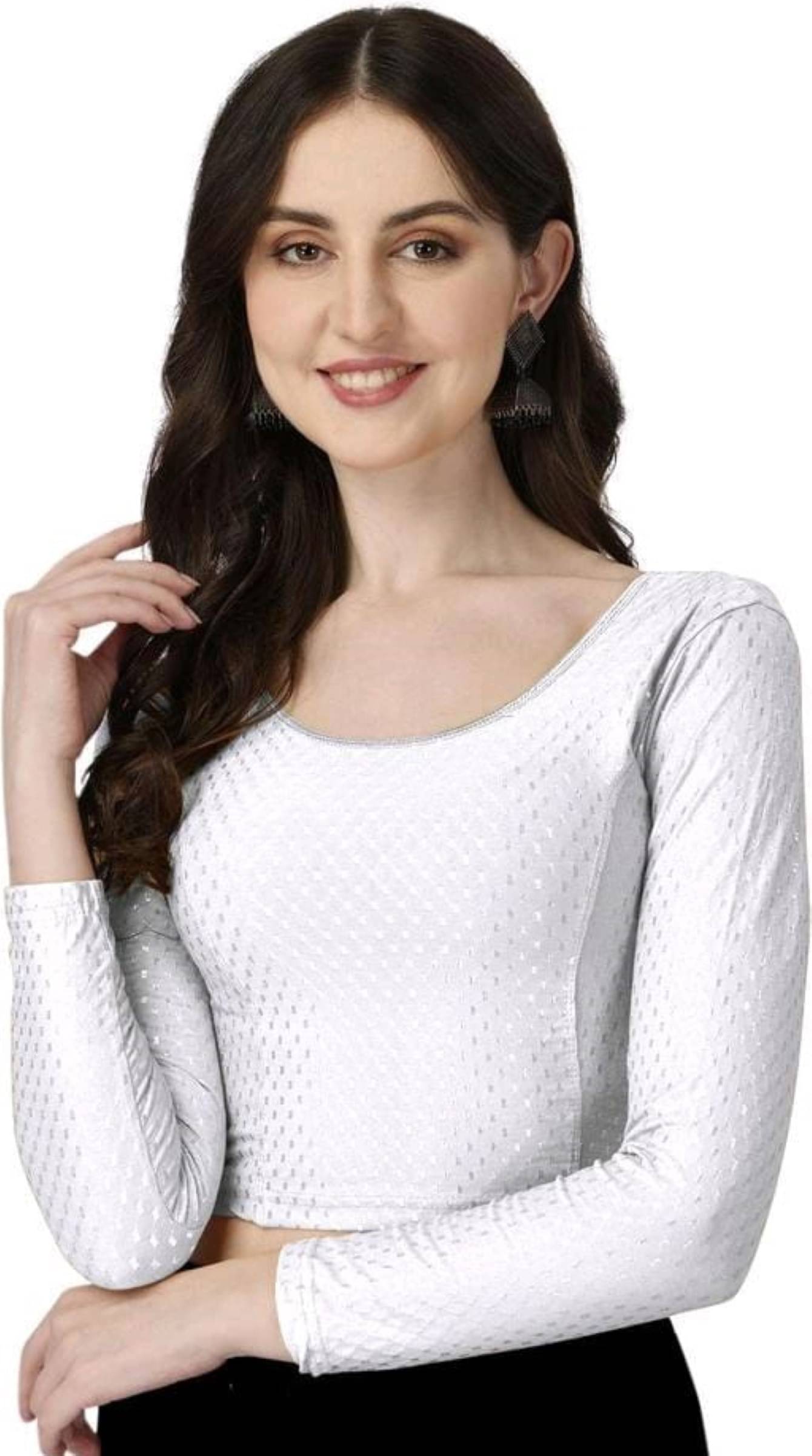 DELTIN HUB White Readymade without Pad Silk Blend Women's Blouse ( Pack of 1 )     			DELTIN HUB White Readymade without Pad Silk Blend Women's Blouse ( Pack of 1 )