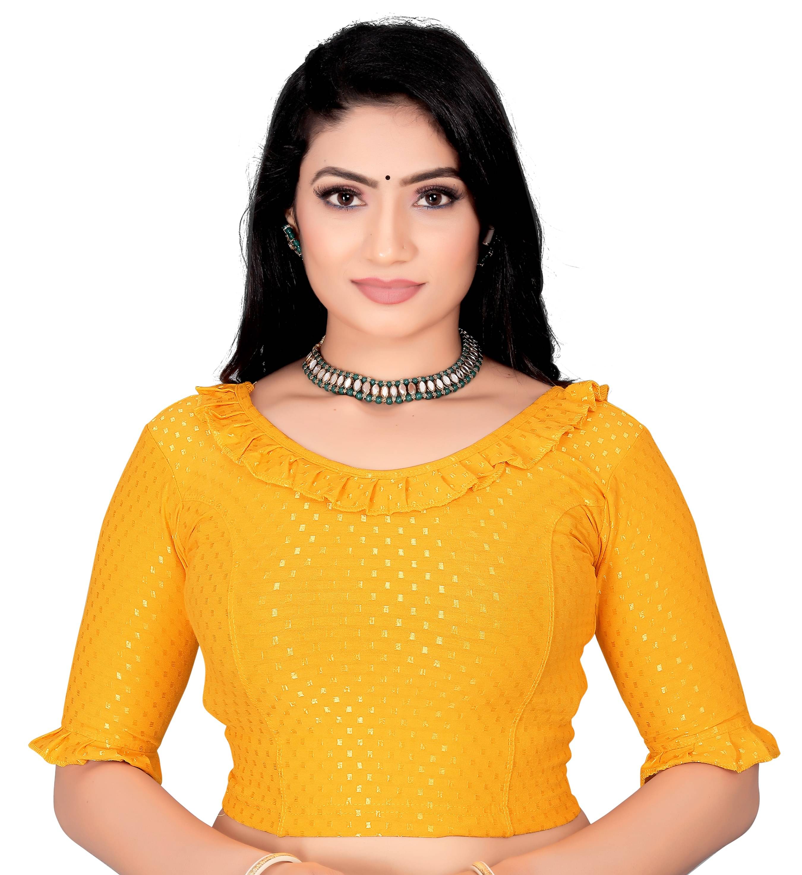     			DELTIN HUB Yellow Readymade without Pad Silk Blend Women's Blouse ( Pack of 1 )