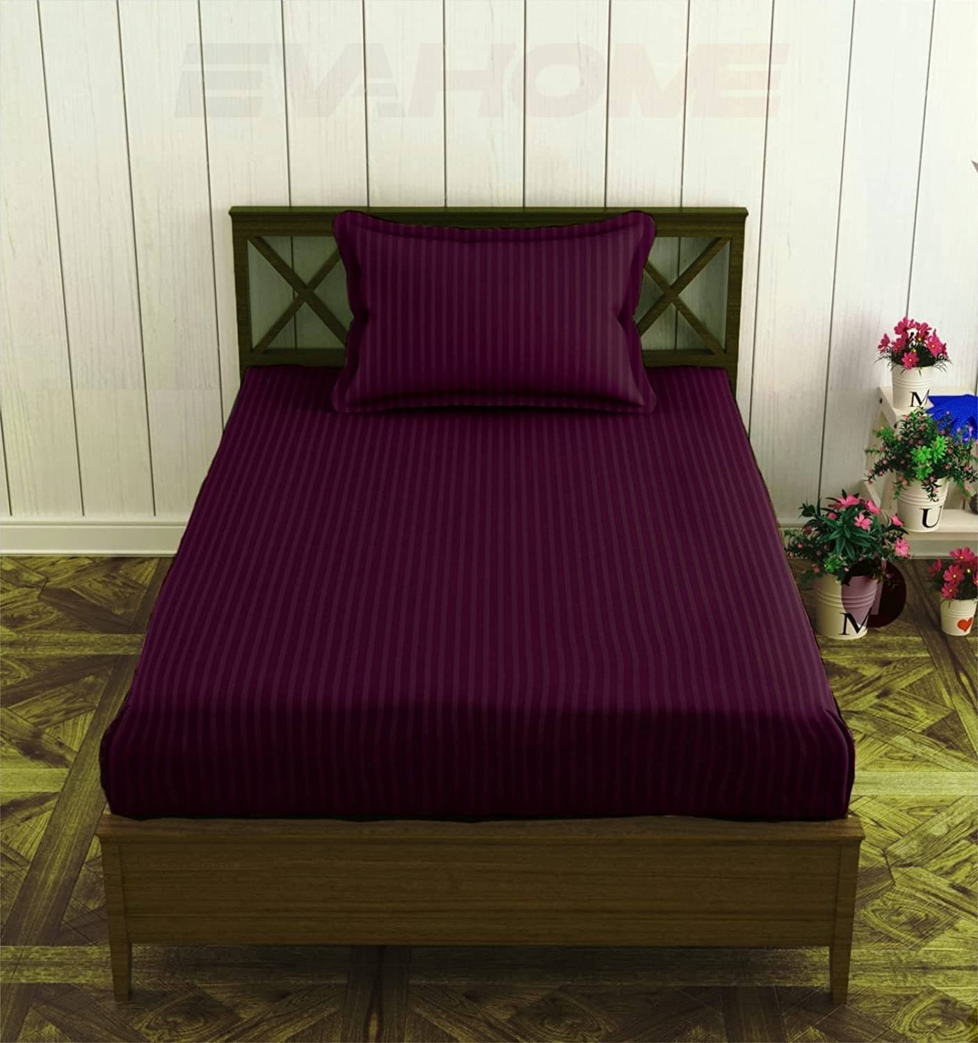     			EVAHOME Cotton 1 Single Bedsheet with 1 Pillow Cover ( Wine )