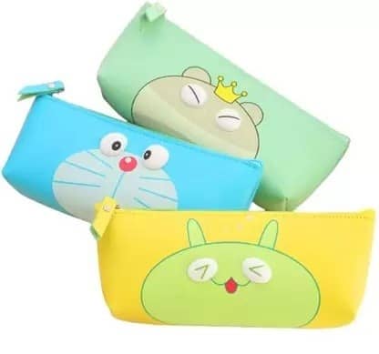 Eclet 3 Pcs Random collection Stationery Eye Pencil Pouch with Zipper Closer For Kids Eye Pouch Art Artificial Leather Pencil Box  (Set of 3, Multicolor)