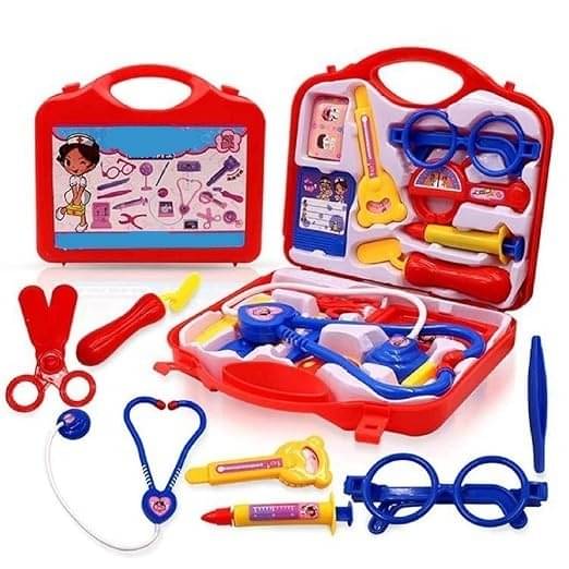     			Eclet doctor plastic playset kit with fold able suitcase, compact medical accessories toy set pretend play kids