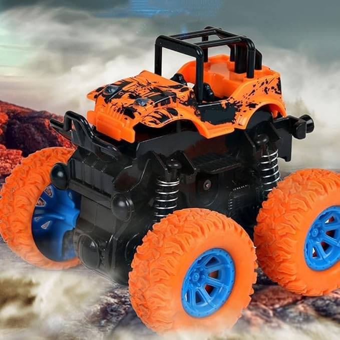     			Eclet monster trucks toys for boys, 360 degree rotation 4 wheels drive durable friction powered truck toys for kids inertia car toys for toddlers gifts for kids (pack of 1)- Multi color  (Multicolor)