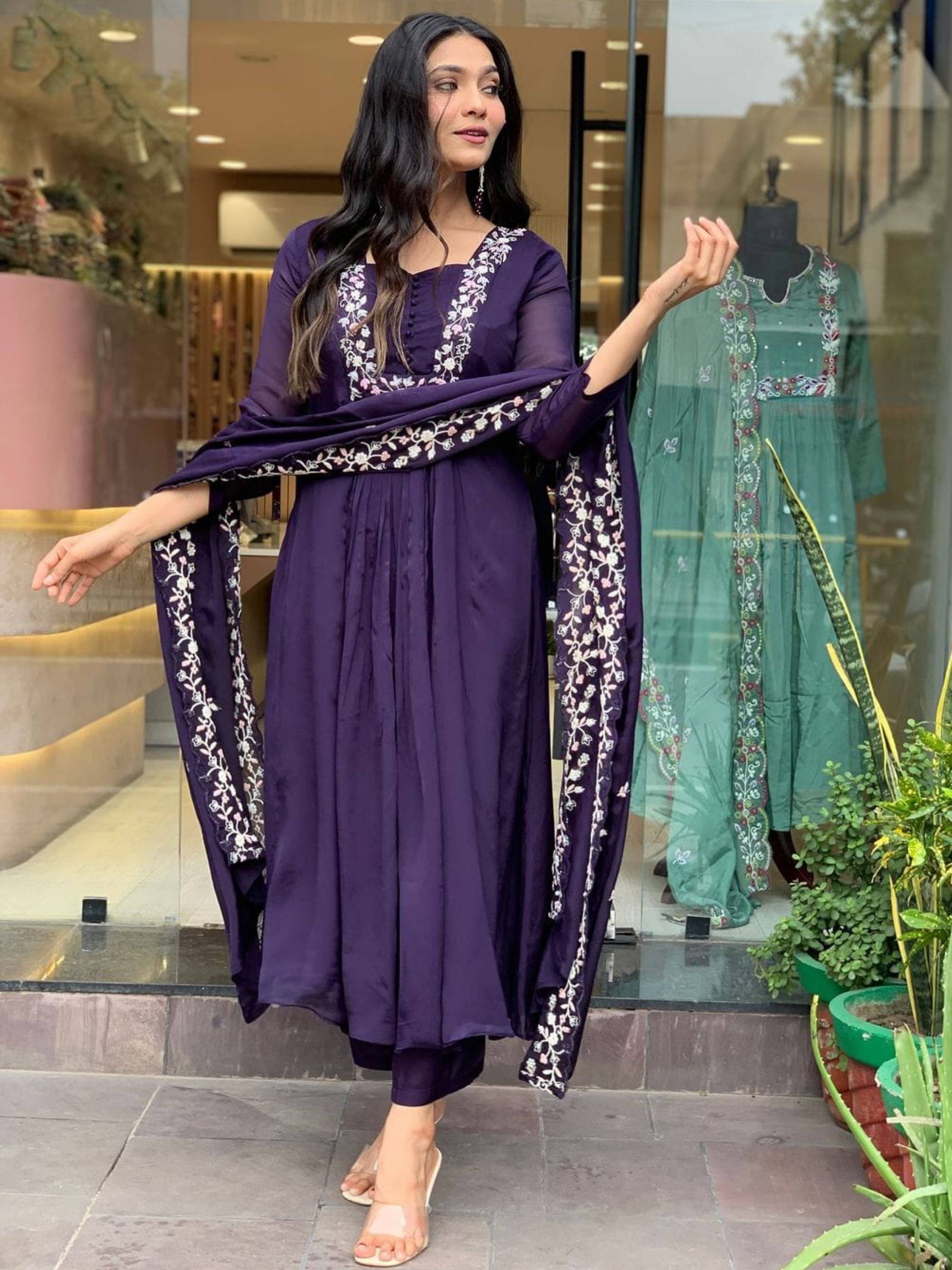 Eeloo Viscose Embroidered Kurti With Pants Women's Stitched Salwar Suit - Purple ( Pack of 1 ) Eeloo Viscose Embroidered Kurti With Pants Women's Stitched Salwar Suit - Purple ( Pack of 1 )