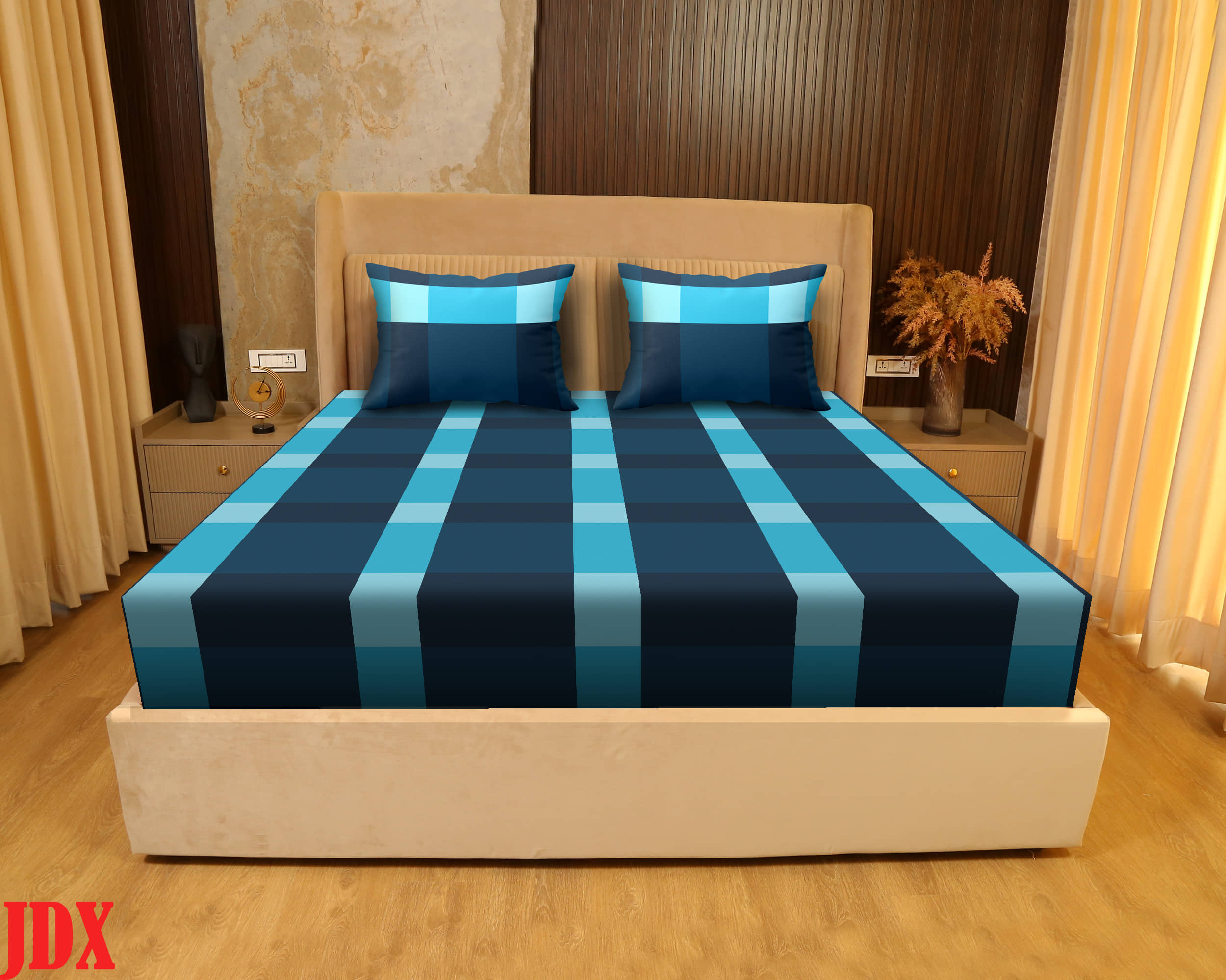 JDX Microfibre Vertical Striped Fitted ( Queen Size ) - Multi