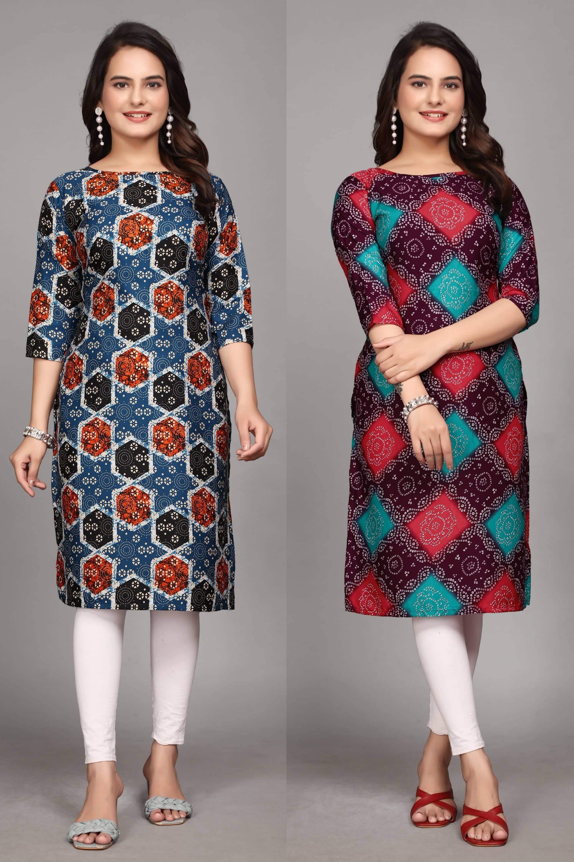 KALAVRITTA Pack of 2 Crepe Printed Straight Women's Kurti - ( Multicoloured ) - Kurtis, Tunics | Buy online on ZillyBuy