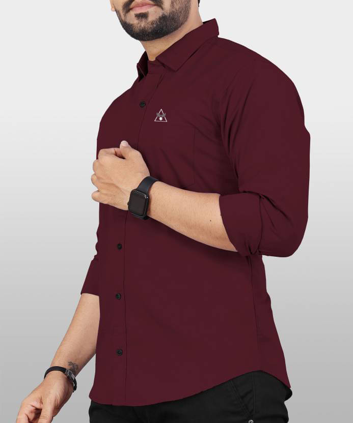     			KITWELL Cotton Blend Regular Fit Solids Full Sleeves Men's Casual Shirt - Maroon ( Pack of 1 )